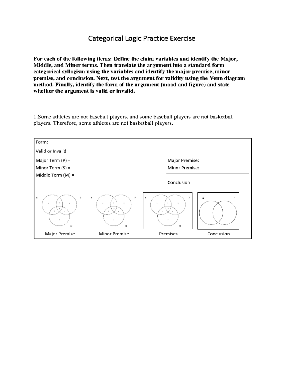 Logic 101 - Categorical Logic Practice Exercises and Validity Tests ...