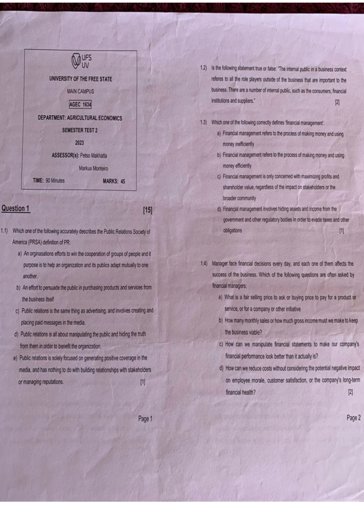 AGEC 1634 Midterm Exam Study Notes - Studocu
