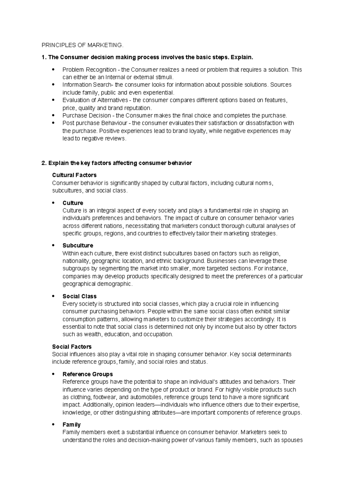 Principles OF Marketing CAT 2 - PRINCIPLES OF MARKETING. The Consumer ...