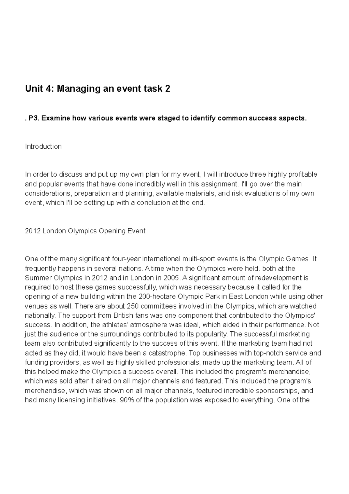 Unit 4 Task 2: Successful Event Management Strategies - Studeersnel