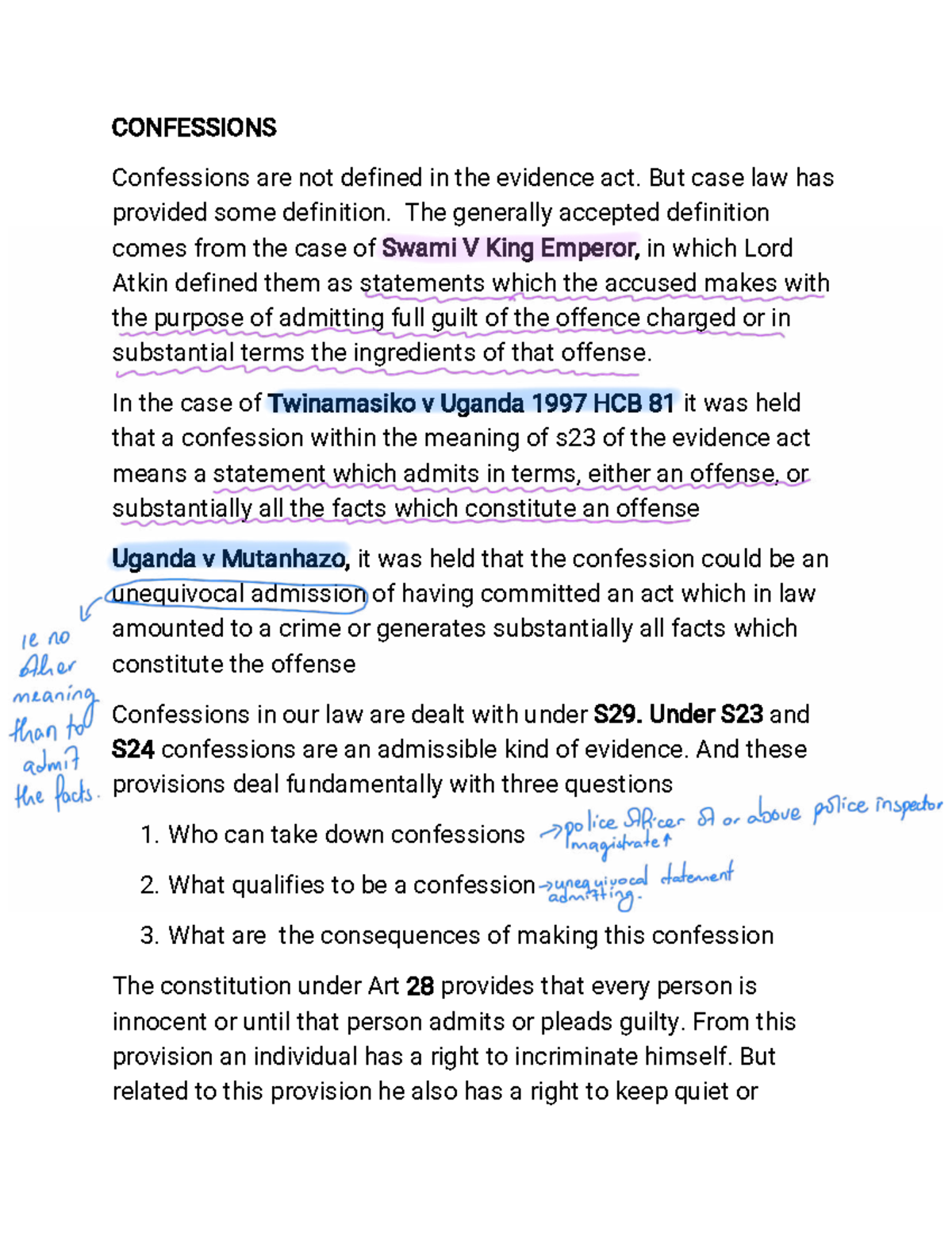 Confessions and Opinion Evidence (050402) Analysis and Case Studies ...