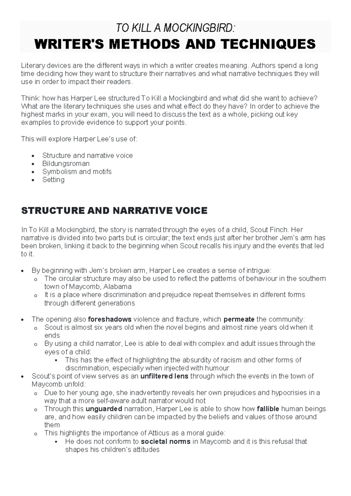 To Kill a Mockingbird (ENG 101): Writer's Methods & Techniques Analysis ...