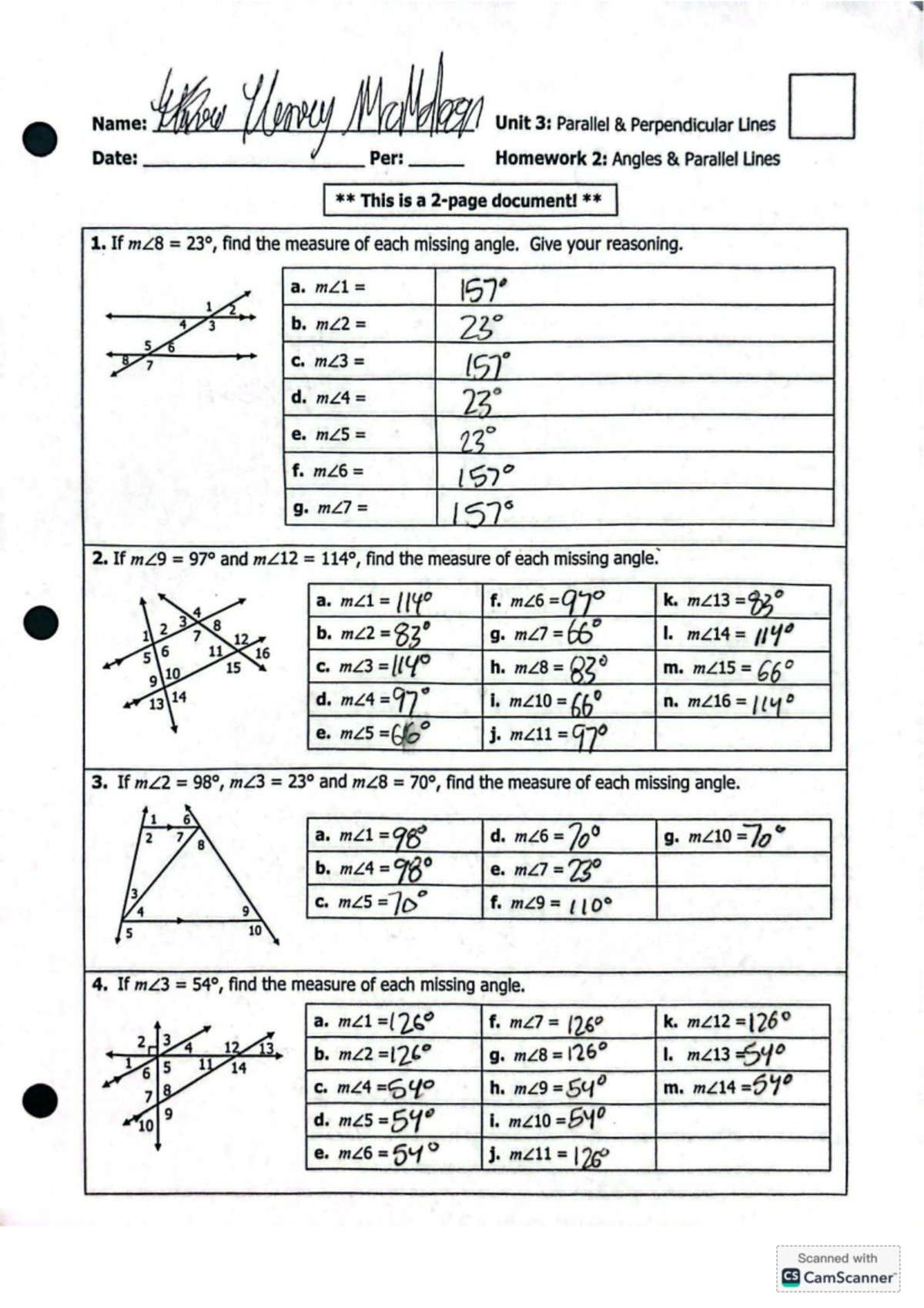 Unit 3: Angles & Parallel Lines Homework 2 - MaMdan - Studocu