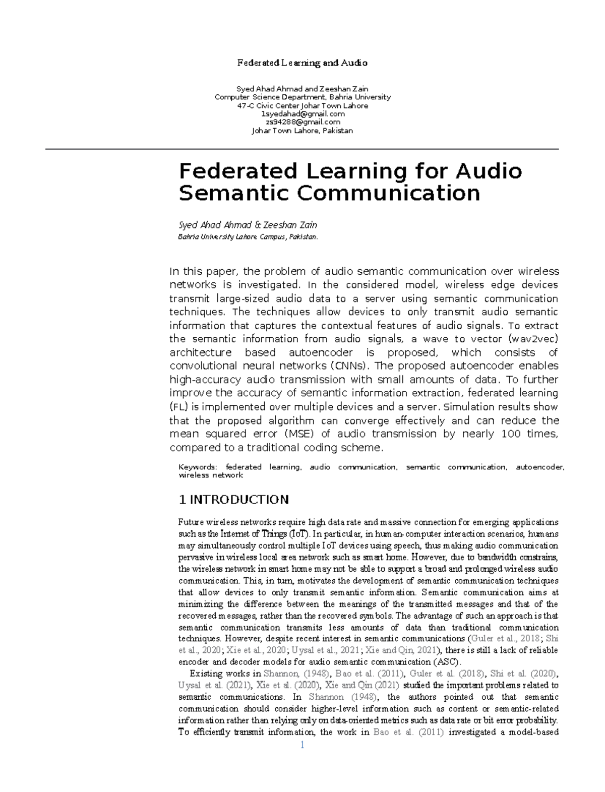 Federated Learning for Audio Semantic Communication - AI Course A1 ...