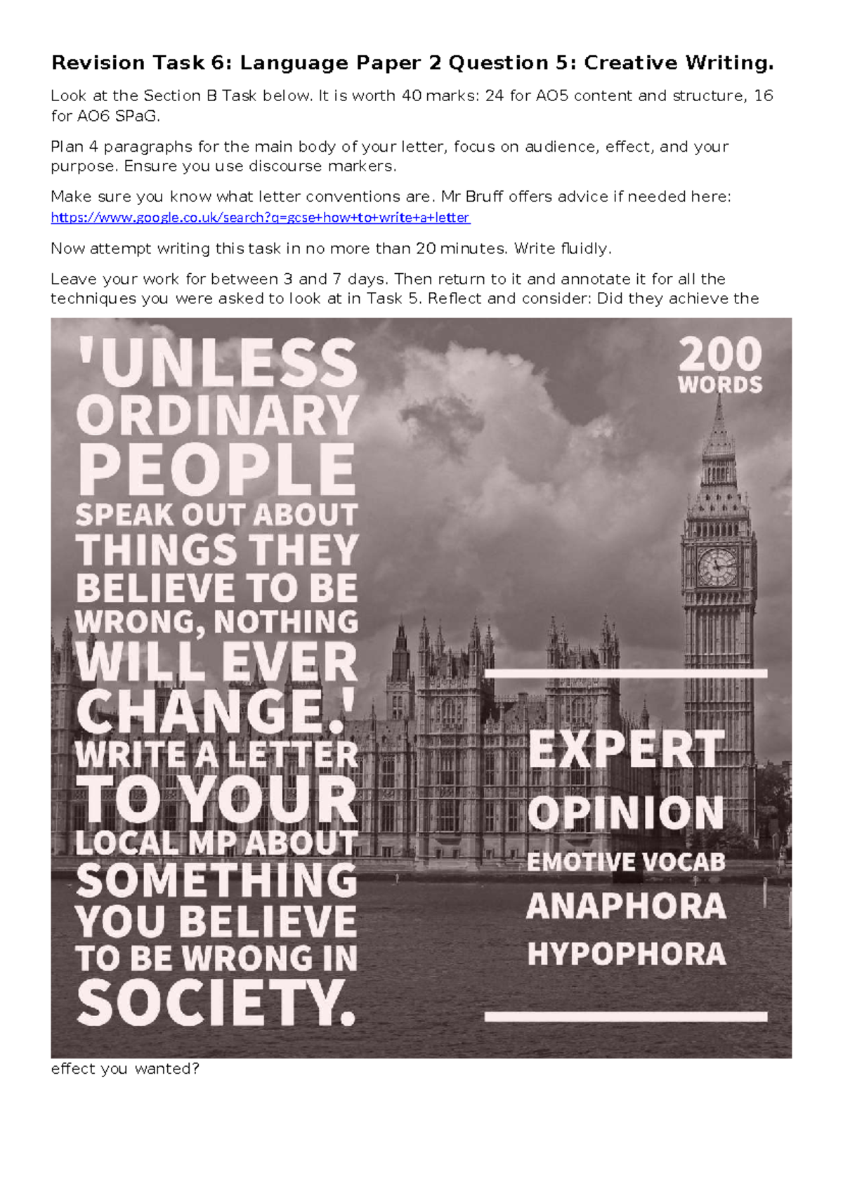 Language Paper 2 Question 5 Revision - Creative Writing Techniques ...