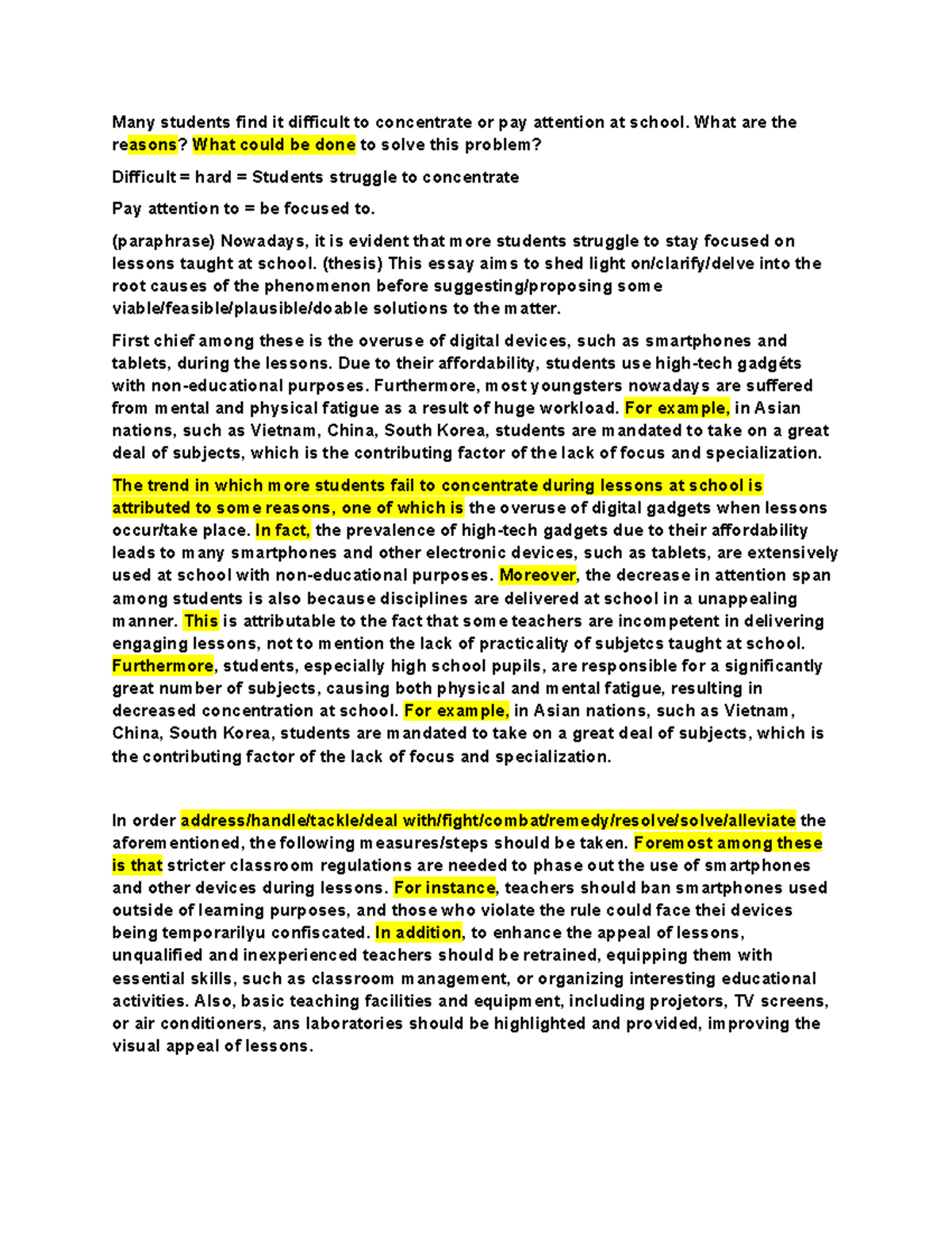 Writing Task 2: Causes and Solutions for Student Concentration Issues ...