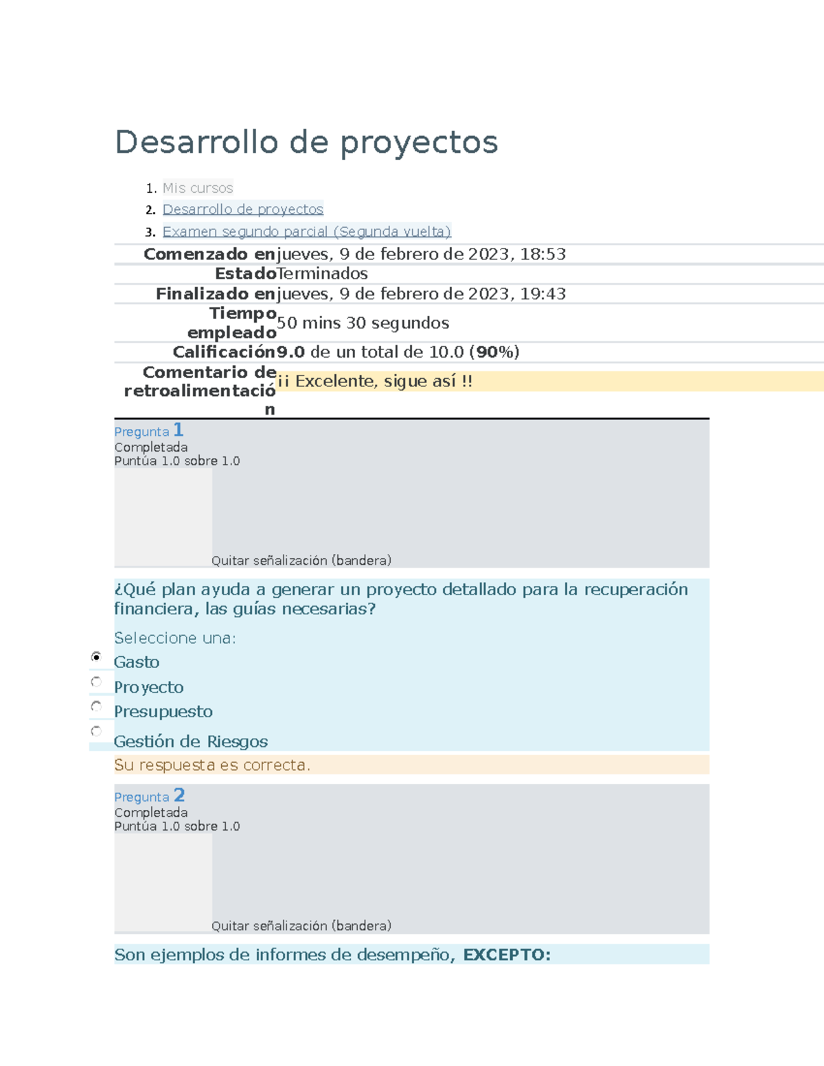 Desarrollo de Proyectos - Examen Segundo Parcial (Semana 2) - Studocu