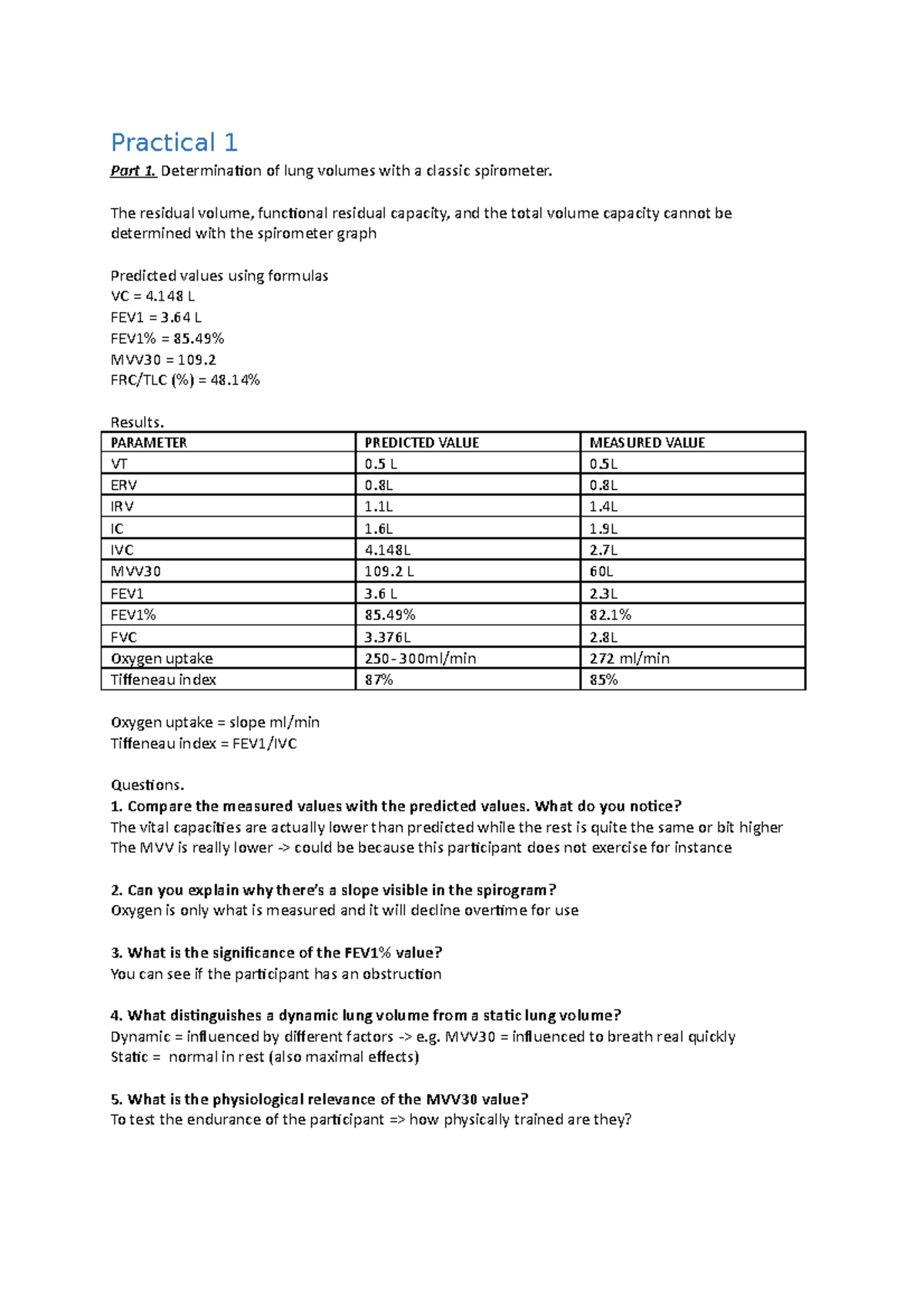 Practical 1 of Medical Physiology: Lung Volume Measurement Techniques ...