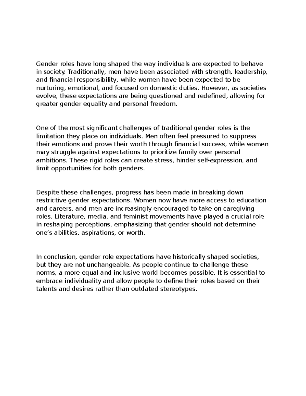 Gender Roles and Evolving Expectations: A Critical Analysis - Studocu