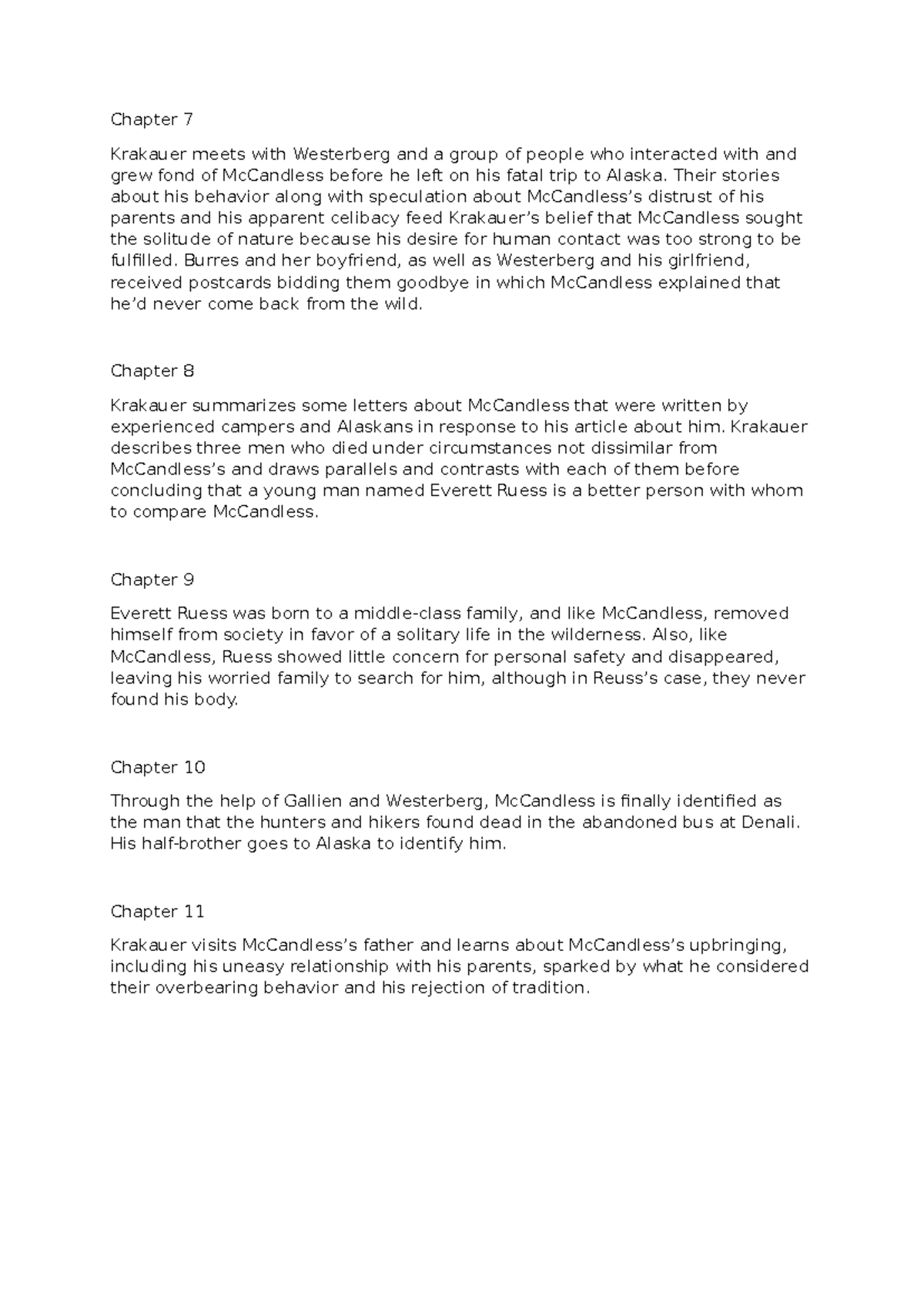 Into the Wild Deel 2 - Chapter 7 to 11 Analysis and Insights - Studeersnel
