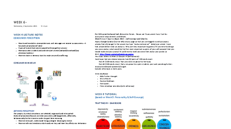 WEEK 6 LECTURE NOTES: CONSUMER PERCEPTION AND BEHAVIOUR - Studocu