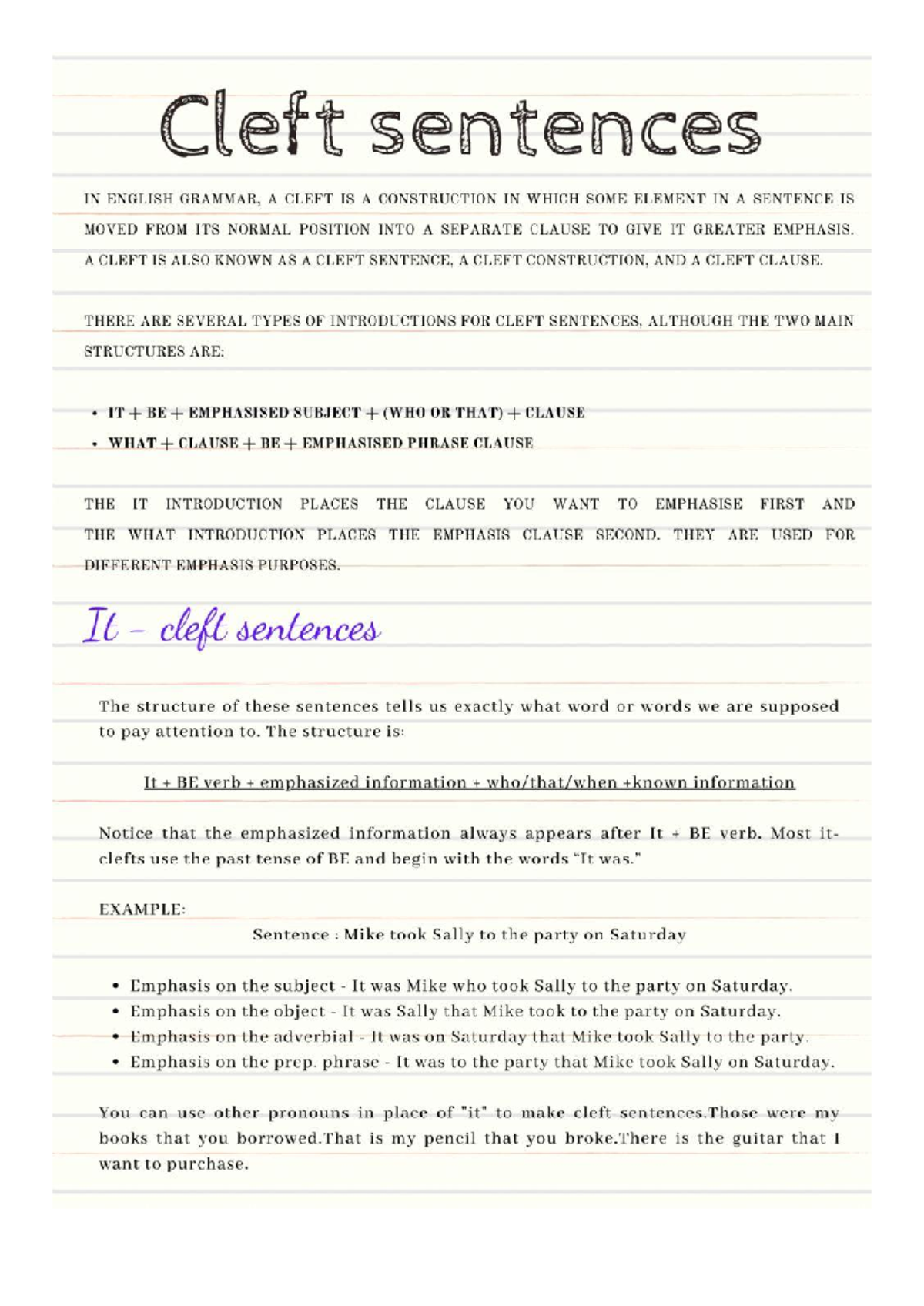 ENG 101: Understanding Cleft Sentences in English Grammar - Studocu