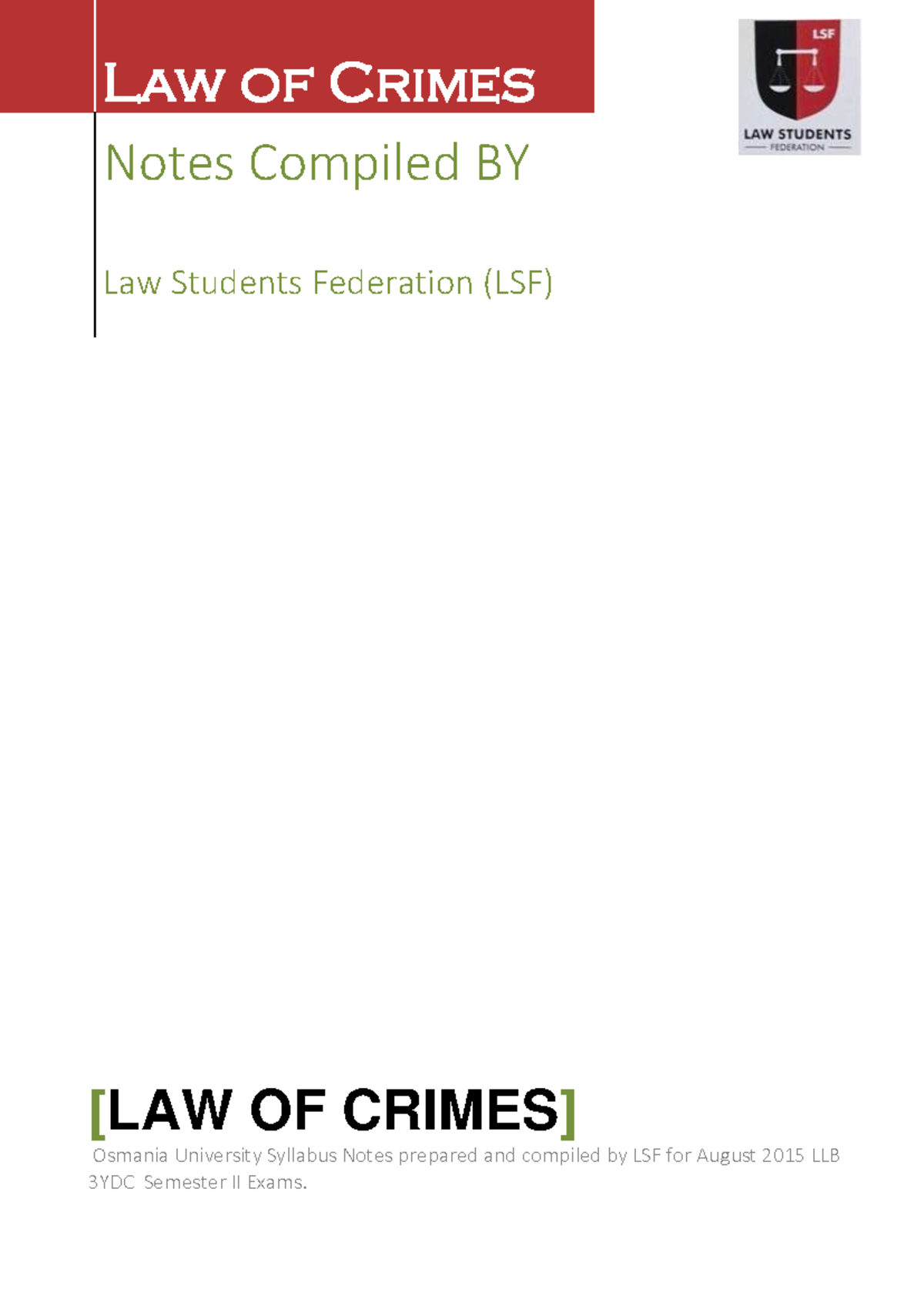 Law of Crimes Study Material for Osmania University III Year LLB - Document Preview