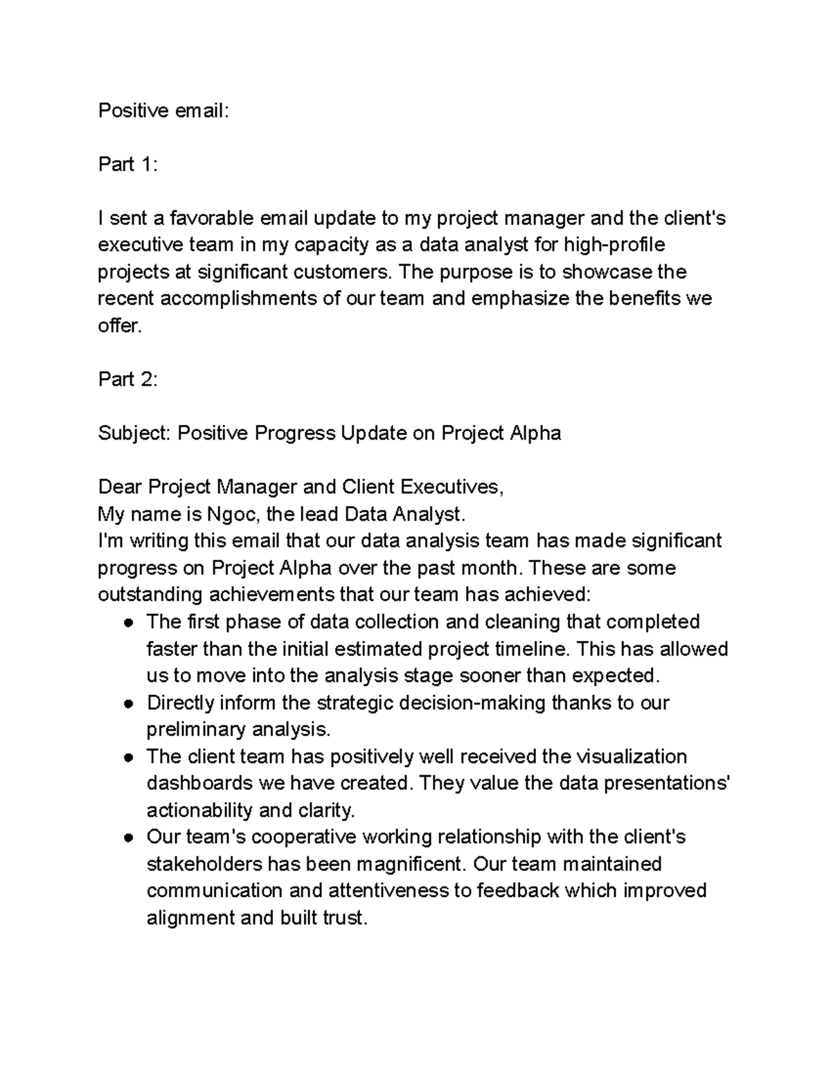 Positive & Negative Email Updates on Project Alpha - HW 1 - Studocu