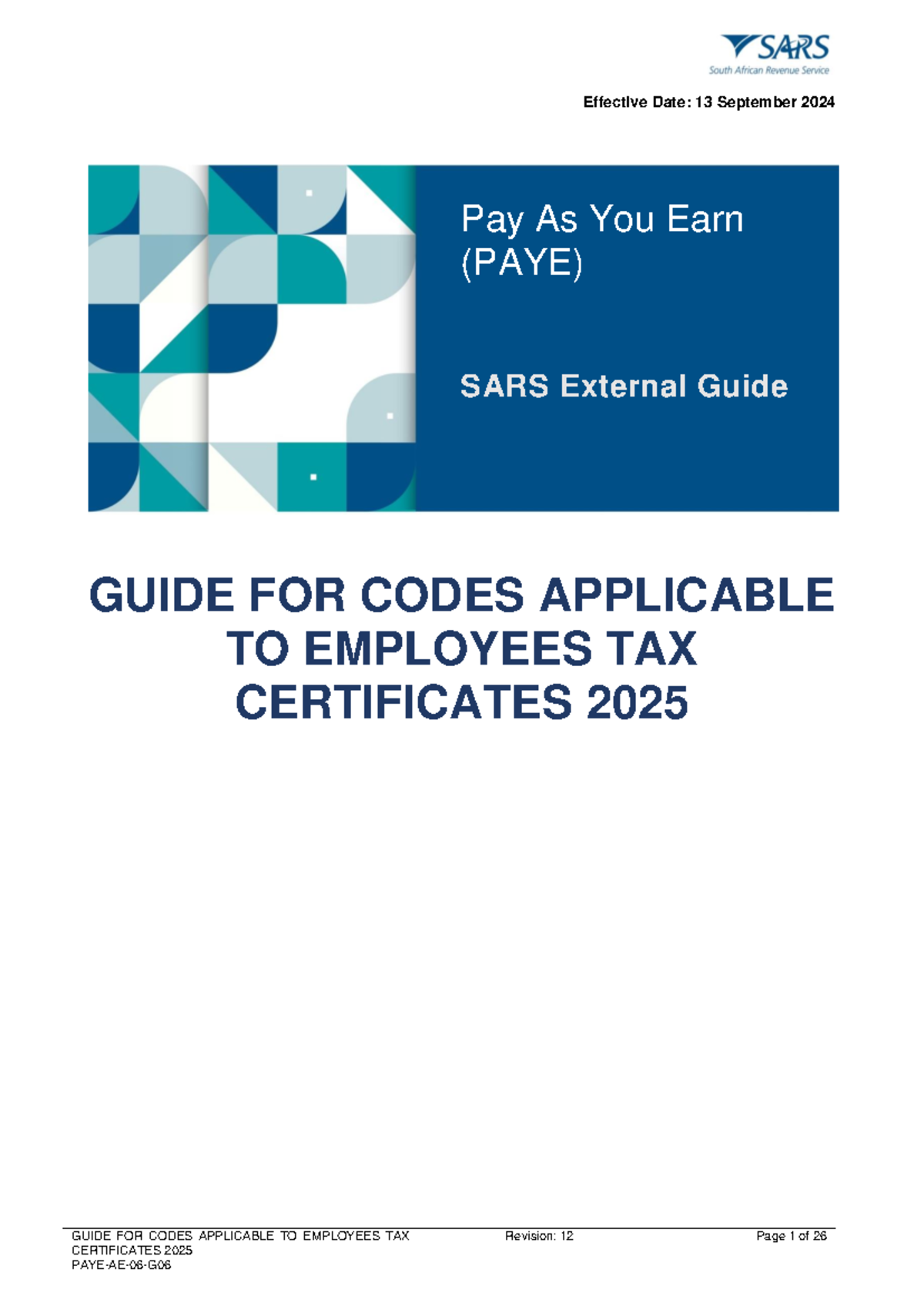 Guide for PAYE Employee Tax Certificate Codes 2025 - Studocu