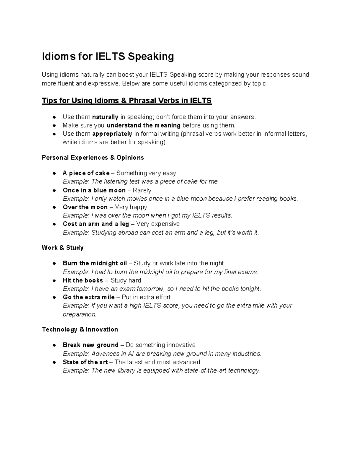 IELTS Speaking: Essential Idioms & Phrasal Verbs Guide - Studocu