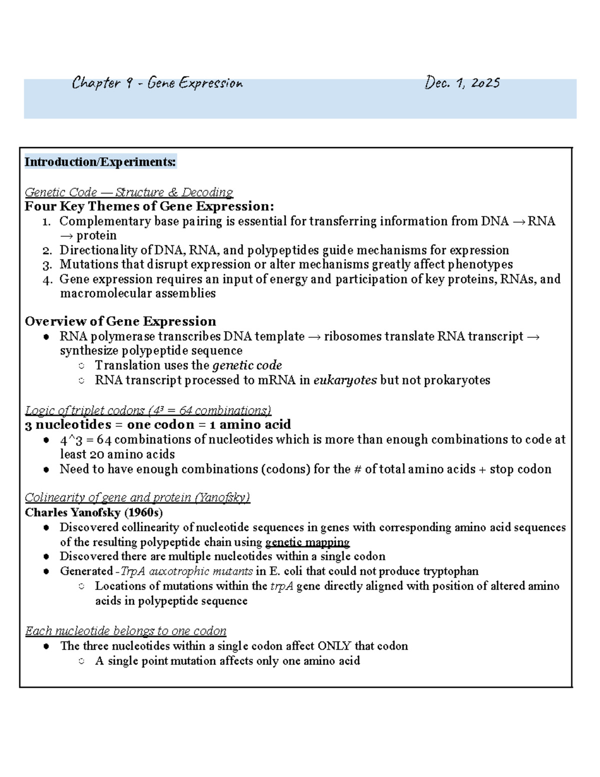 Chapter 9 - Gene Expression Overview - Studocu