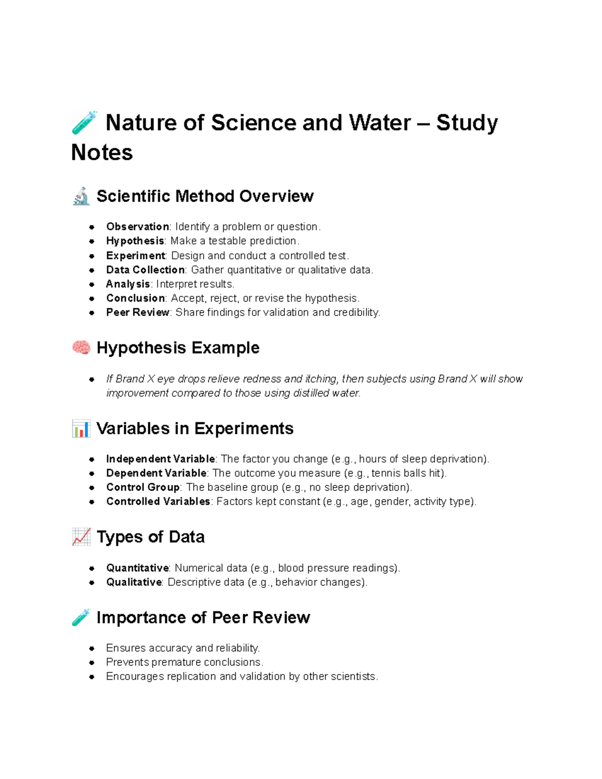 Nature of Science & Water Study Notes - Science Course Overview - Studocu