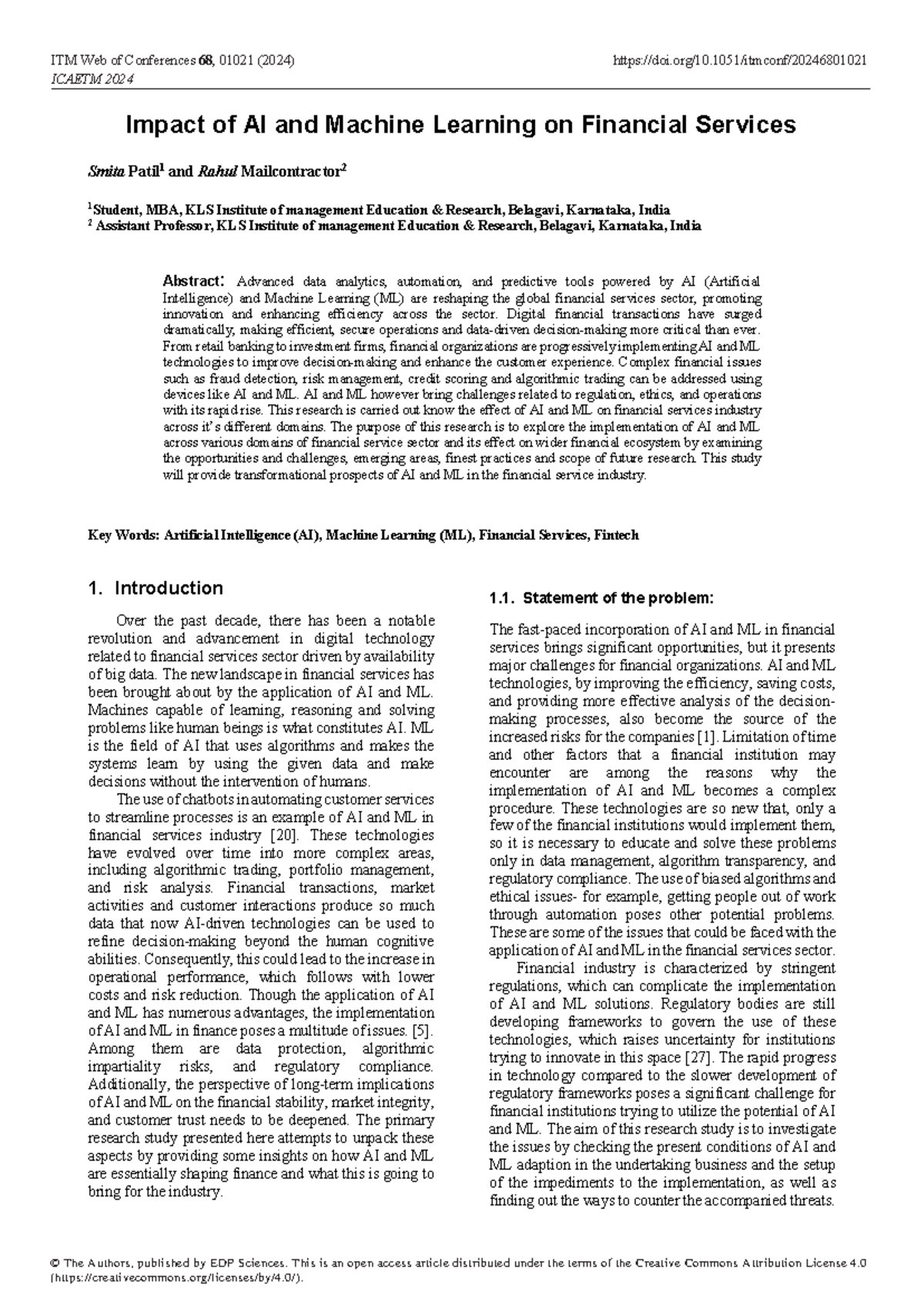 Impact of AI and Machine Learning on Financial Ser - Digital financial ...