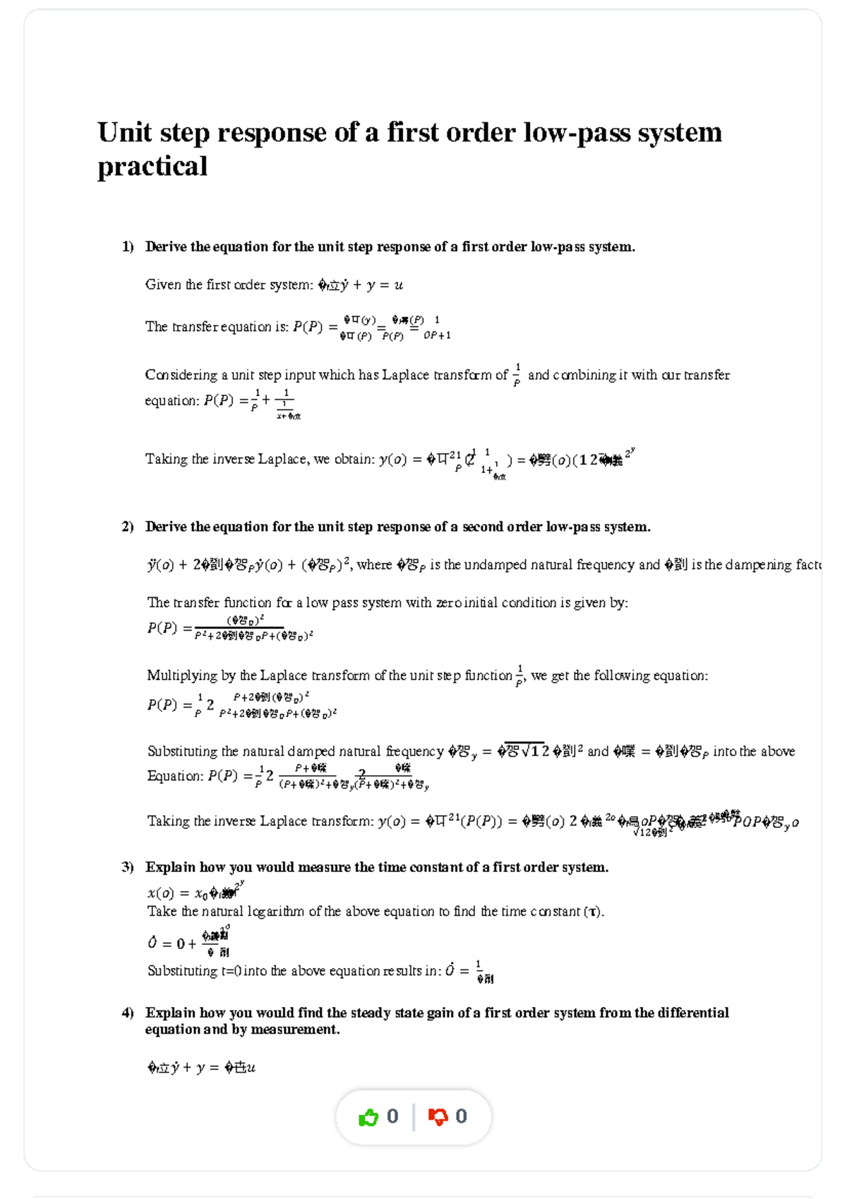 Unit Step Response Derivation for First Order Low-Pass System - Studocu