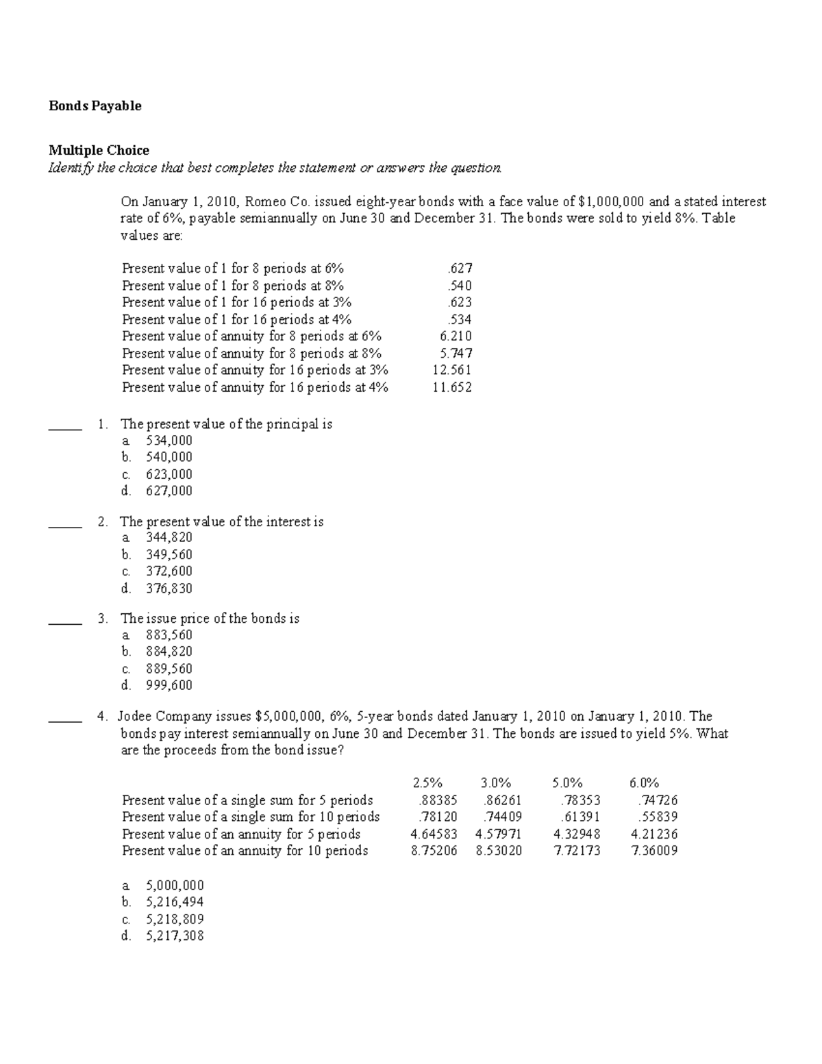 Bonds Payable Practice Test: Multiple Choice Questions and Answers ...