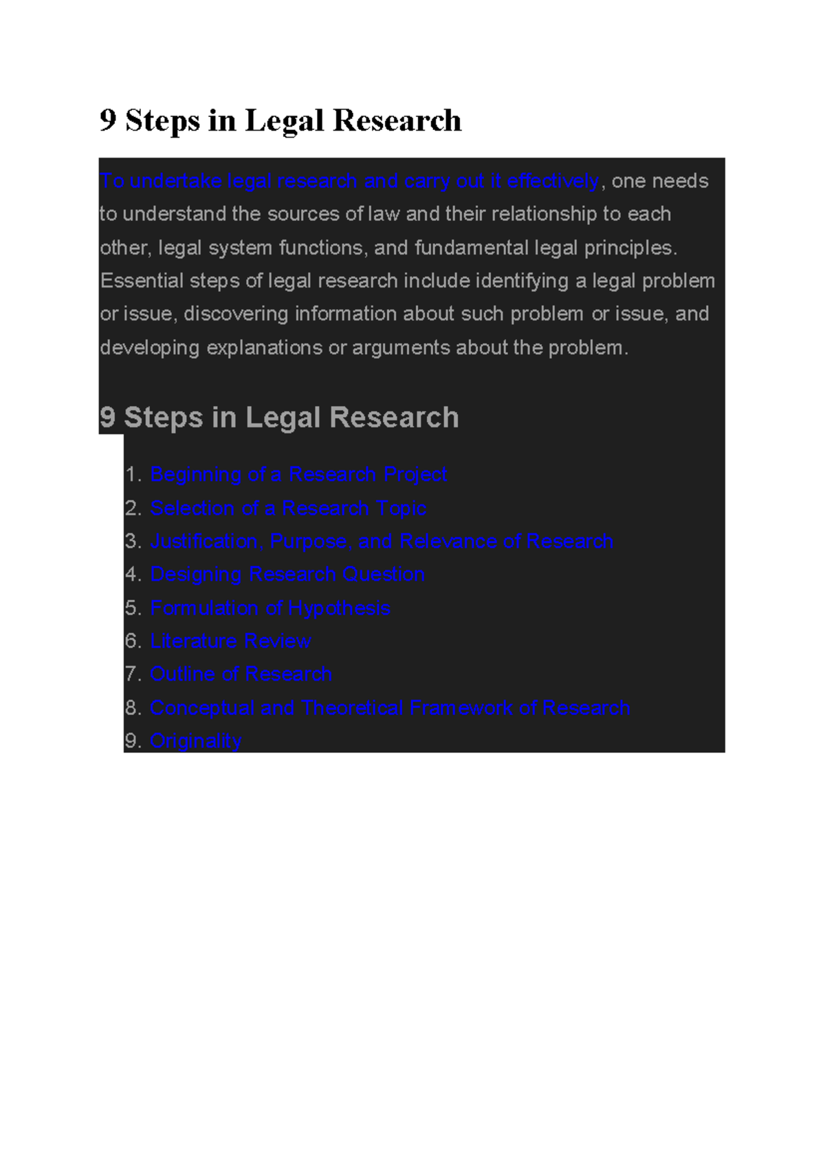 9 Essential Steps in Legal Research: A Comprehensive Guide - Studocu