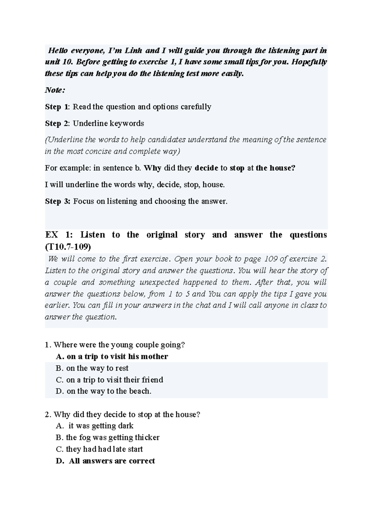 Unit 10 Listening Tips & Exercises for Effective Test Preparation - Studocu