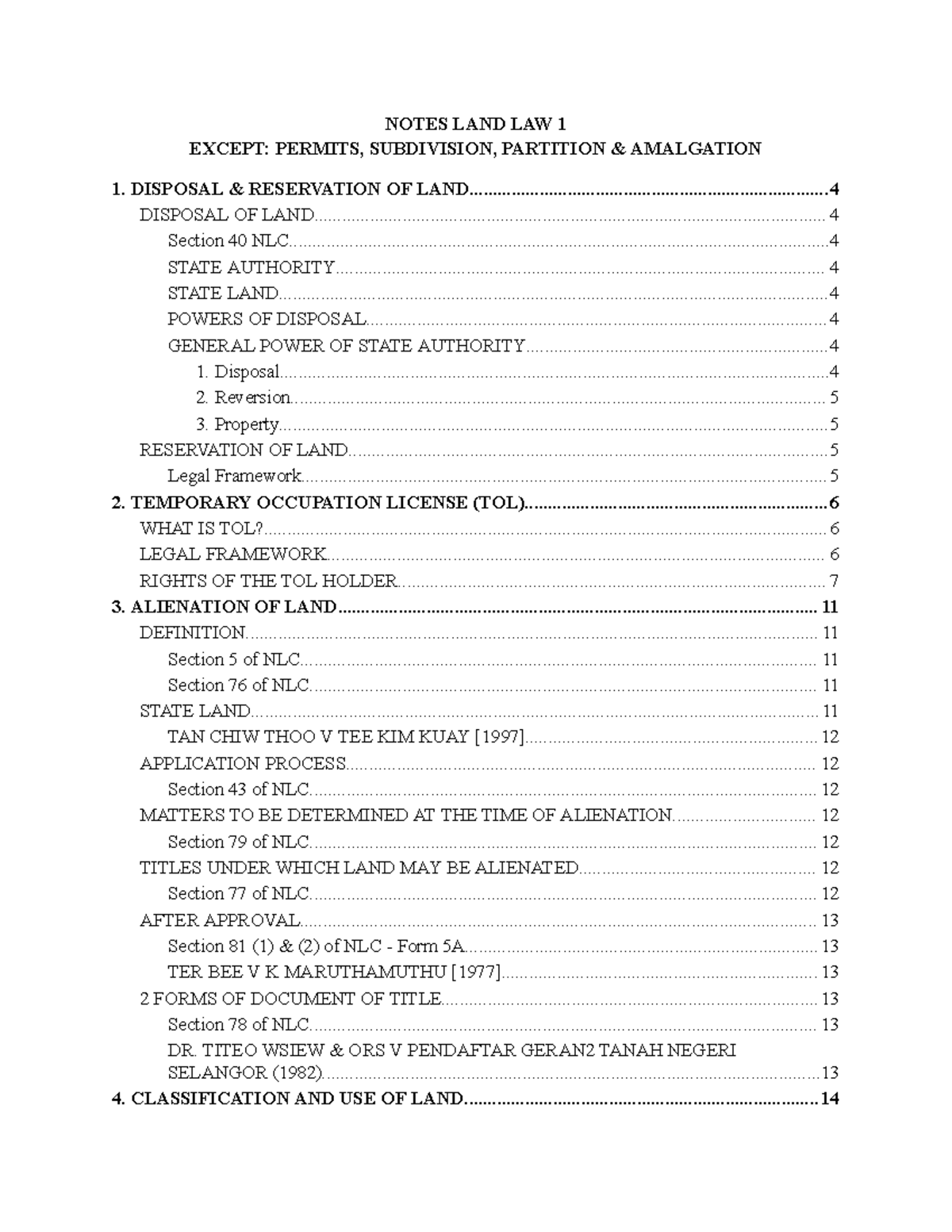 Final Exam Notes: Land Law 1 - Permits, Subdivision, and Disposal - Studocu