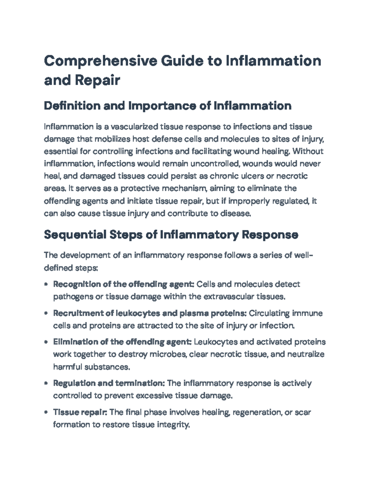 Comprehensive Guide to Inflammation and Tissue Repair (BIO 101) - Studocu