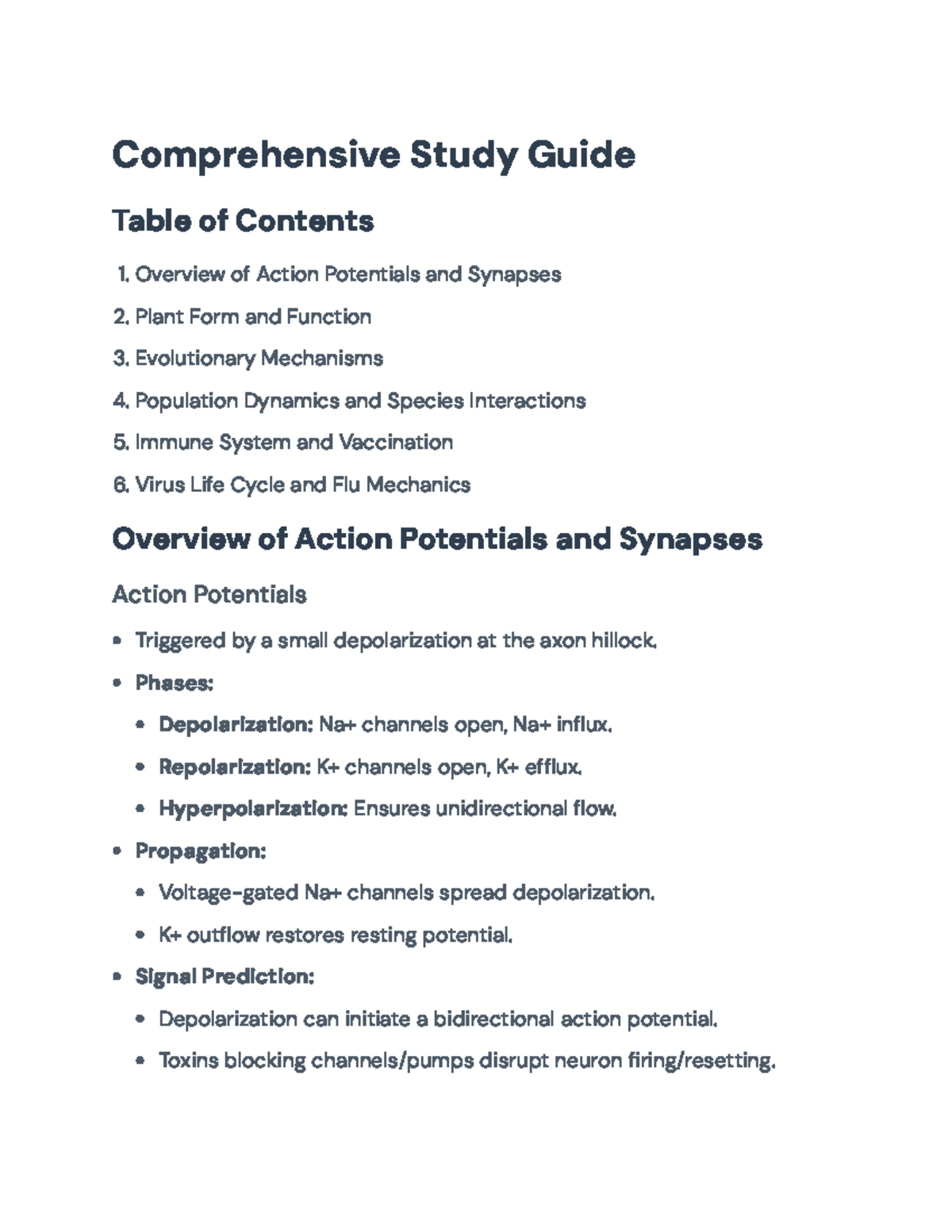 Comprehensive Study Guide: Action Potentials, Evolution, and Immunity ...