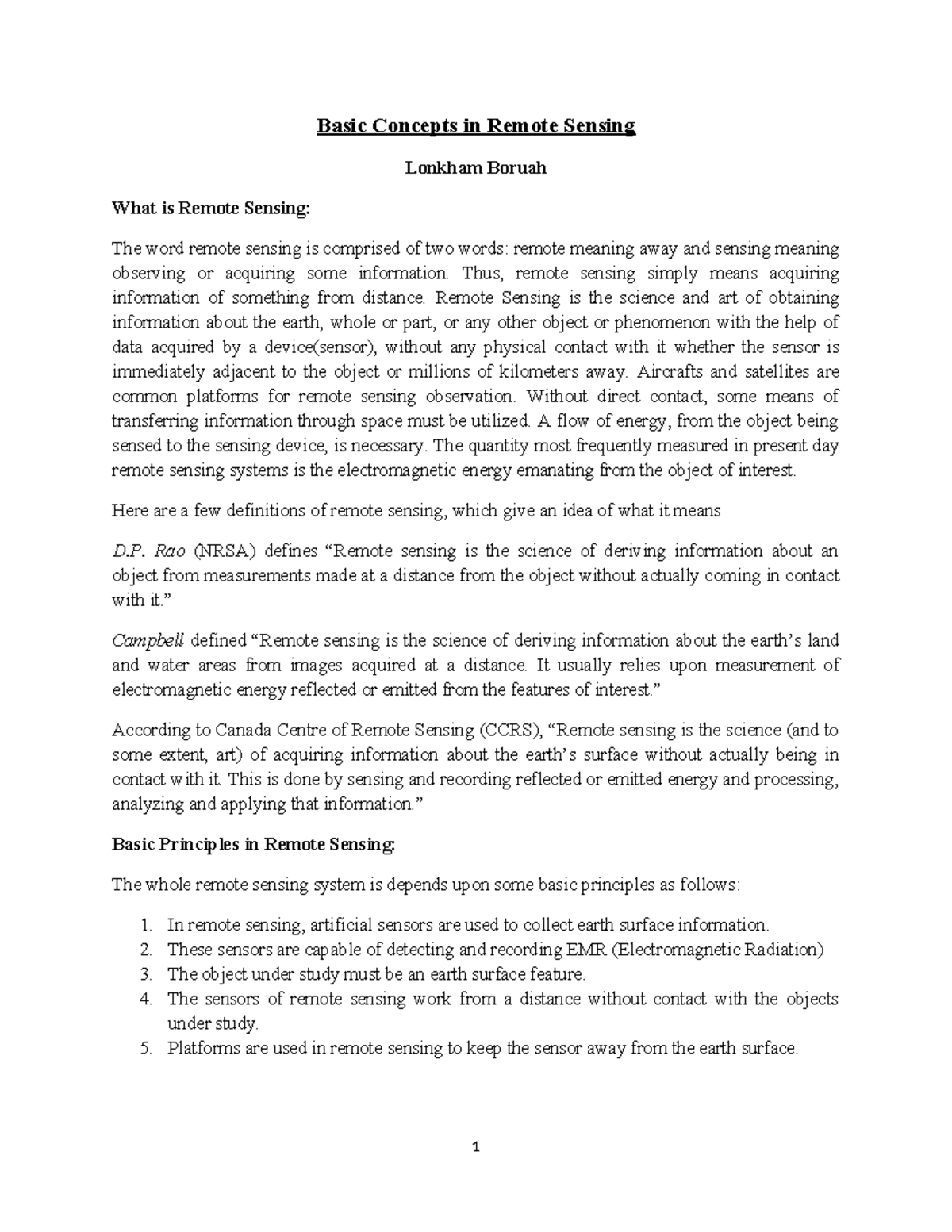 Remote Sensing Principles and Applications: An Overview - Studocu