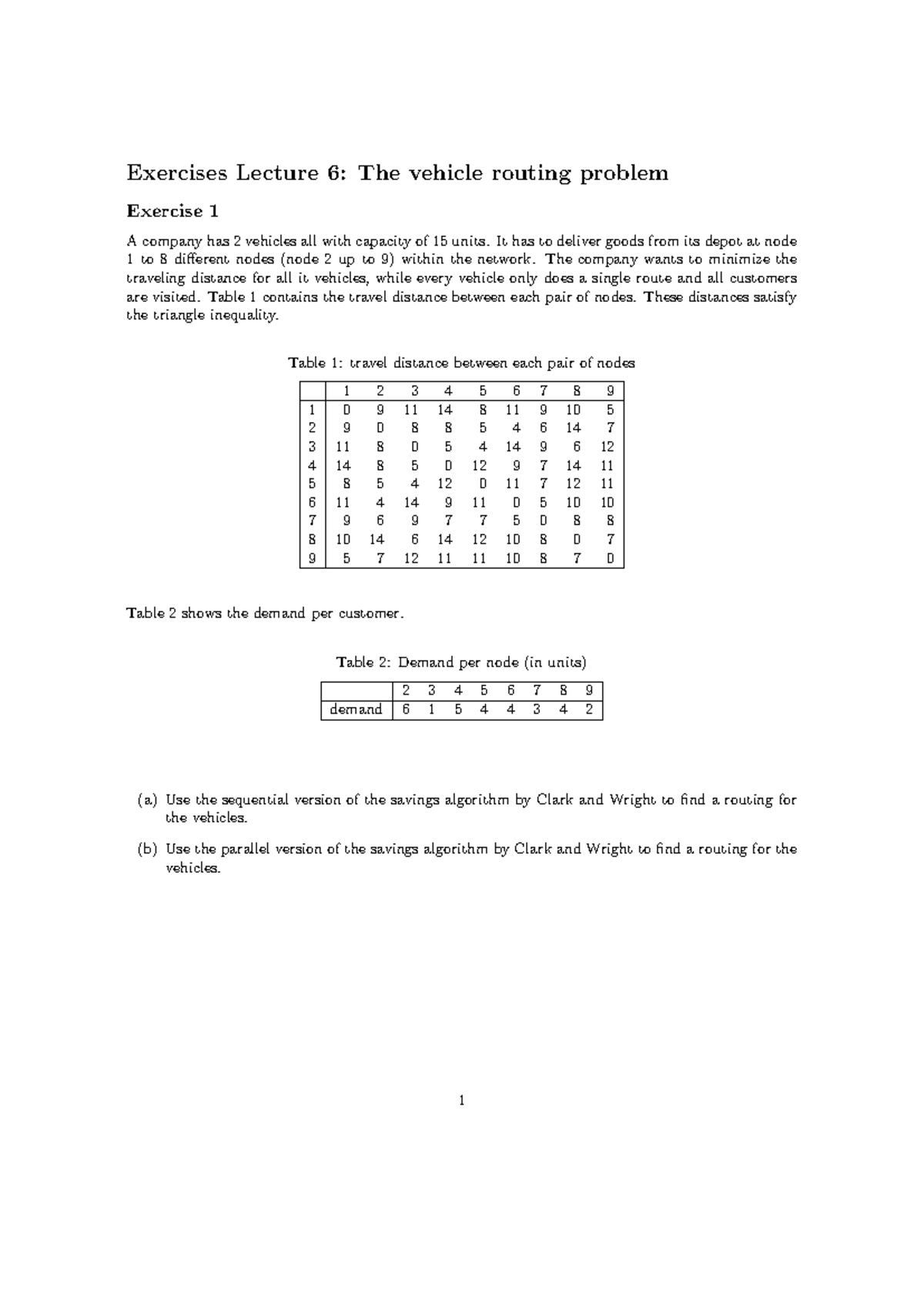 Exercises Lecture 6: Vehicle Routing Problem Solutions and Analysis ...
