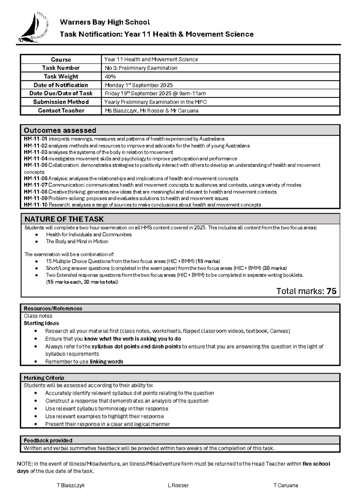 HMS Year 11 Preliminary Exam Task Notification - 2025 - Studocu