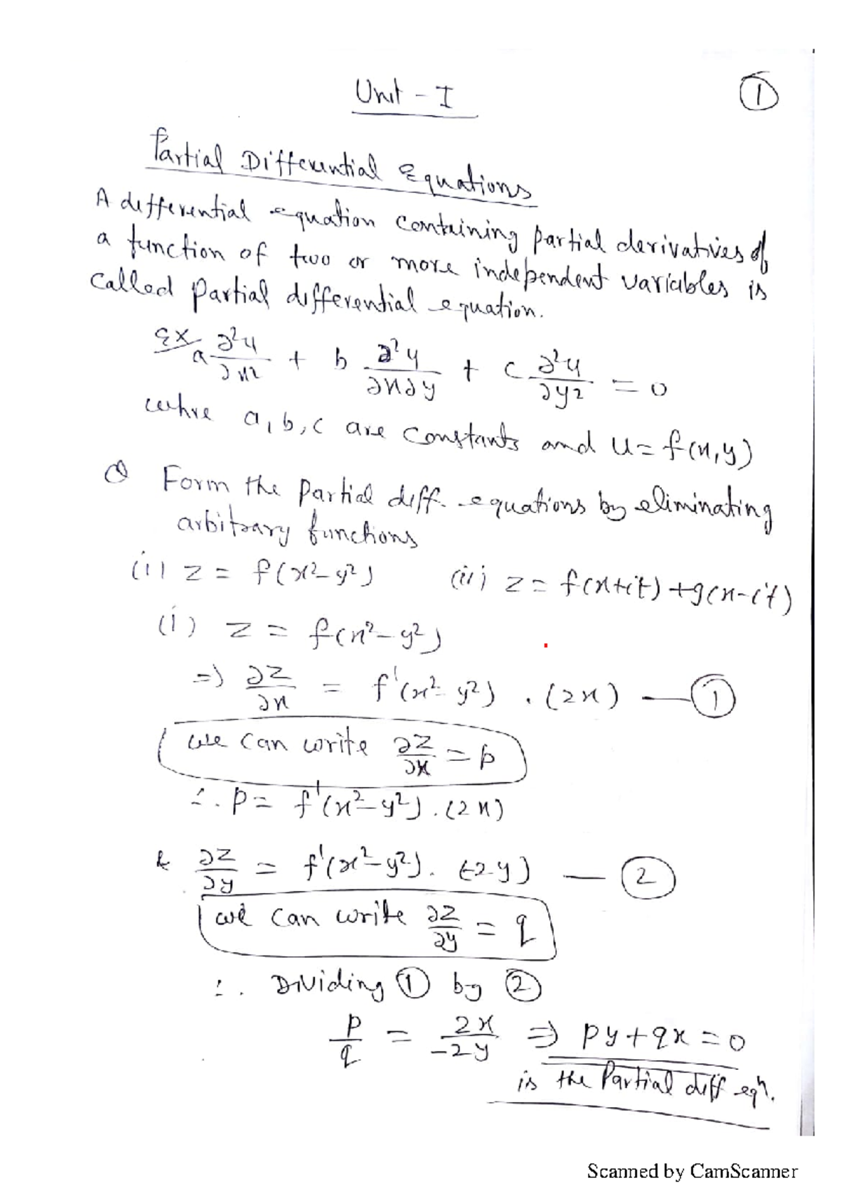 UNIT-1 notes Page 1 to 37 - Unit I I Partial Differential Equations A a ...