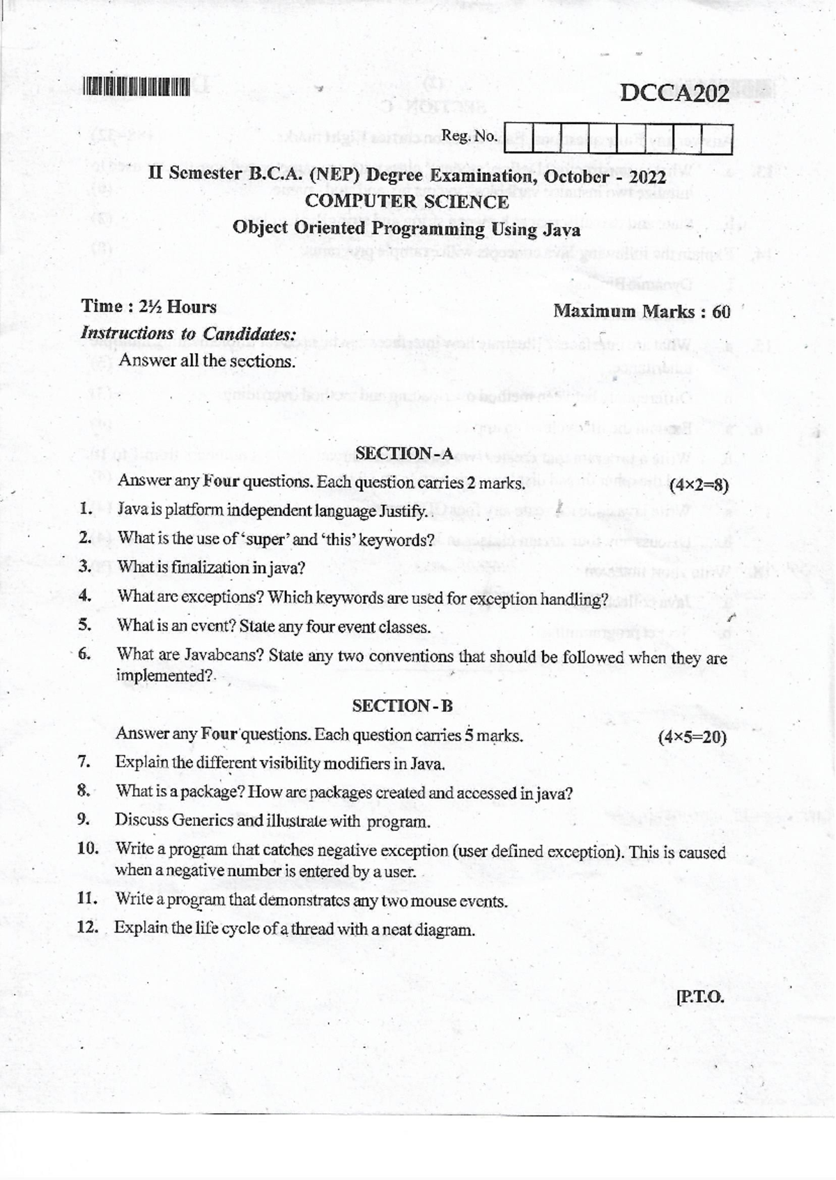 DCCA202 II Sem B.C.A. (NEP) Oct 2022 Java OOP Question Paper - Studocu