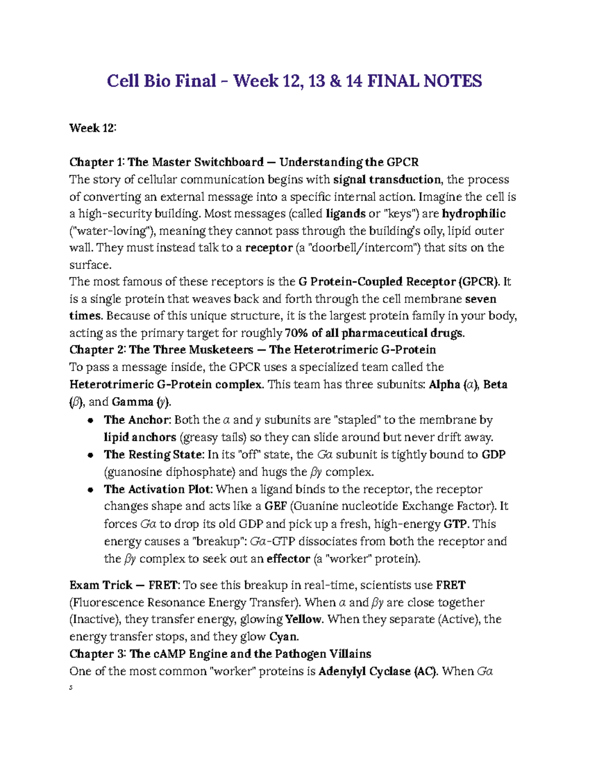 Cell Bio Final - Week 12, 13 & 14 Comprehensive Study Notes - Studocu