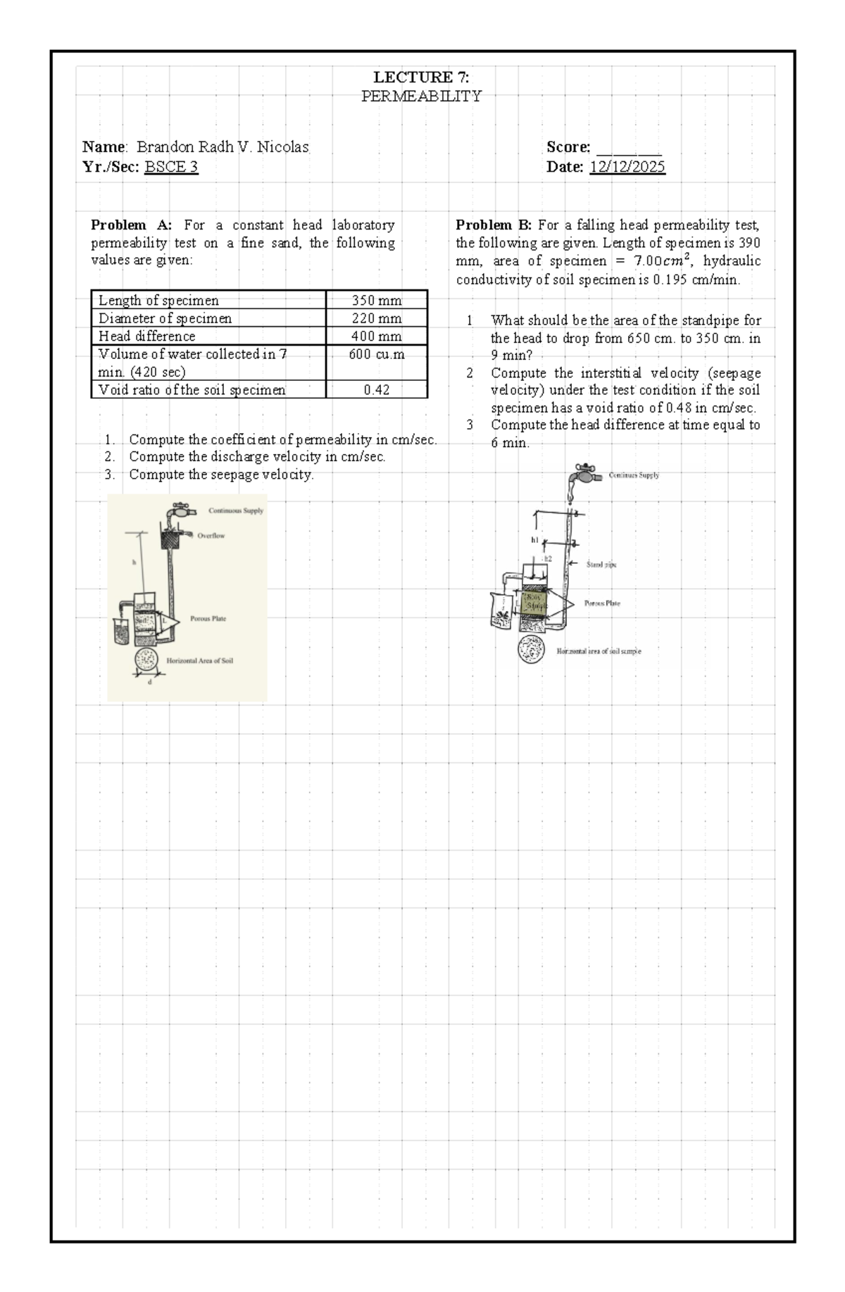 LECTURE 7: PERMEABILITY BSCE 3 - Constant & Falling Head Tests - Studocu