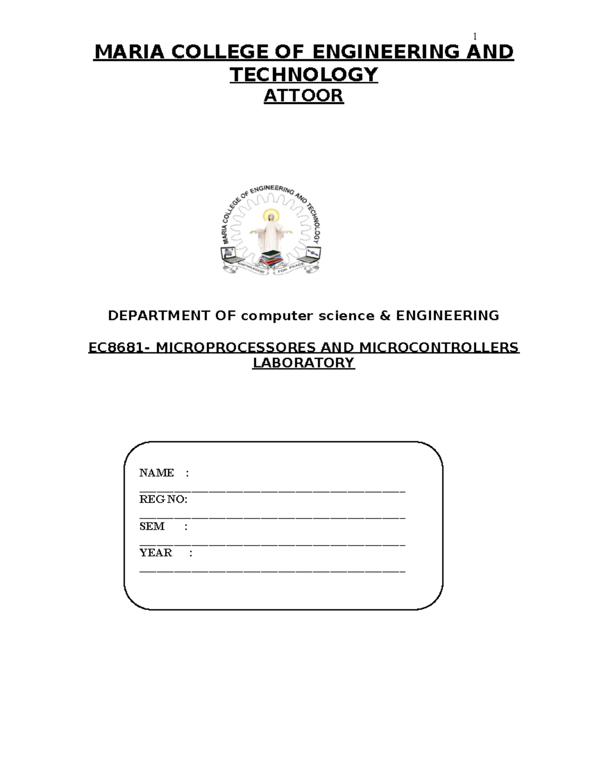 LAB EC8681-Microprocessors and Microcontrollers Lab - MARIA COLLEGE OF ...