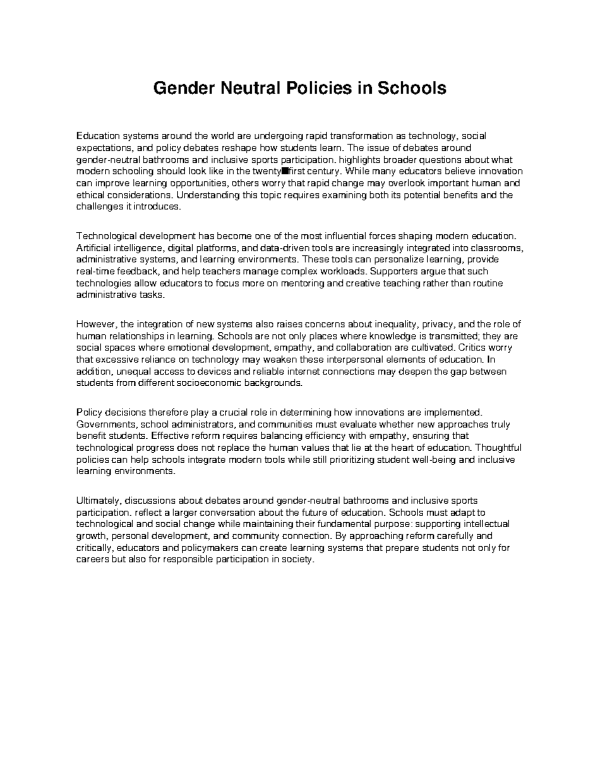 Gender Neutral Policies in Education: Balancing Innovation and Ethics ...