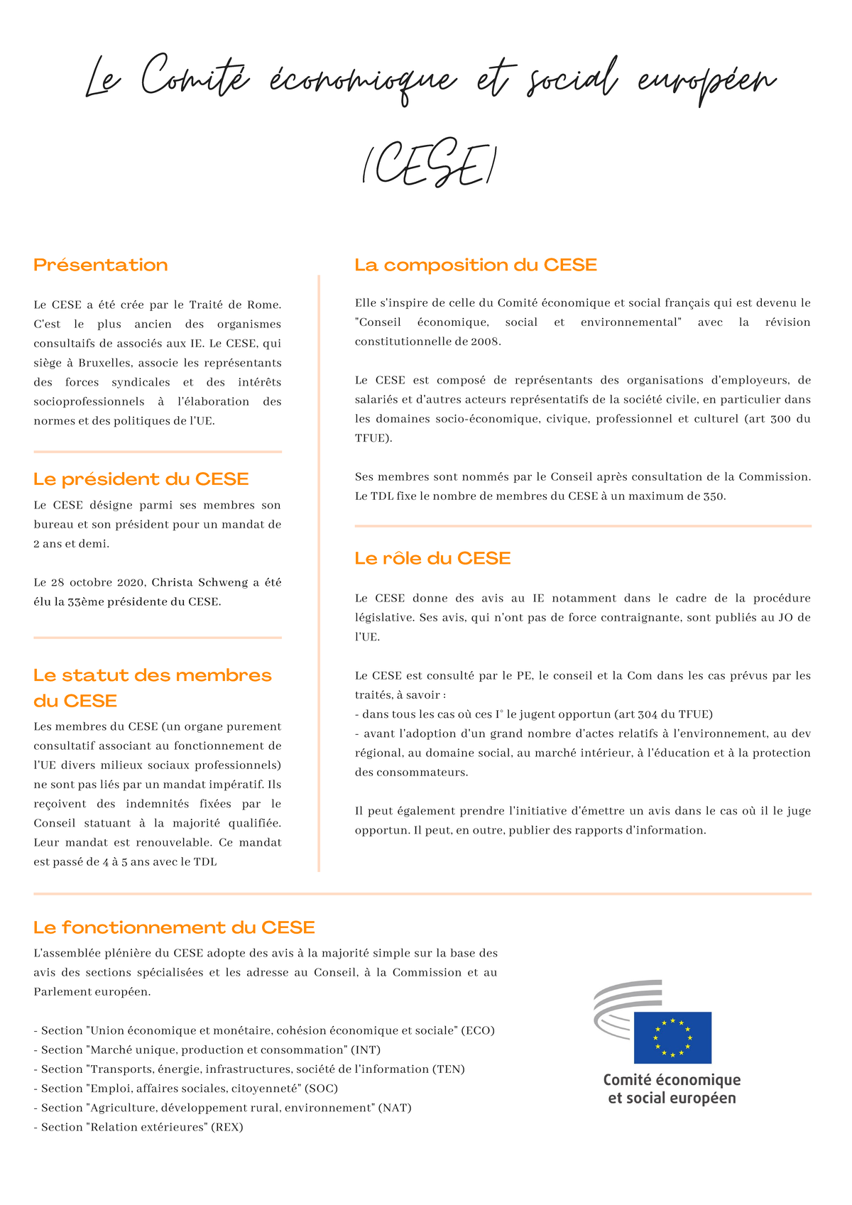 Fiche institutions européennes - CESE et son rôle dans l'UE - Studocu