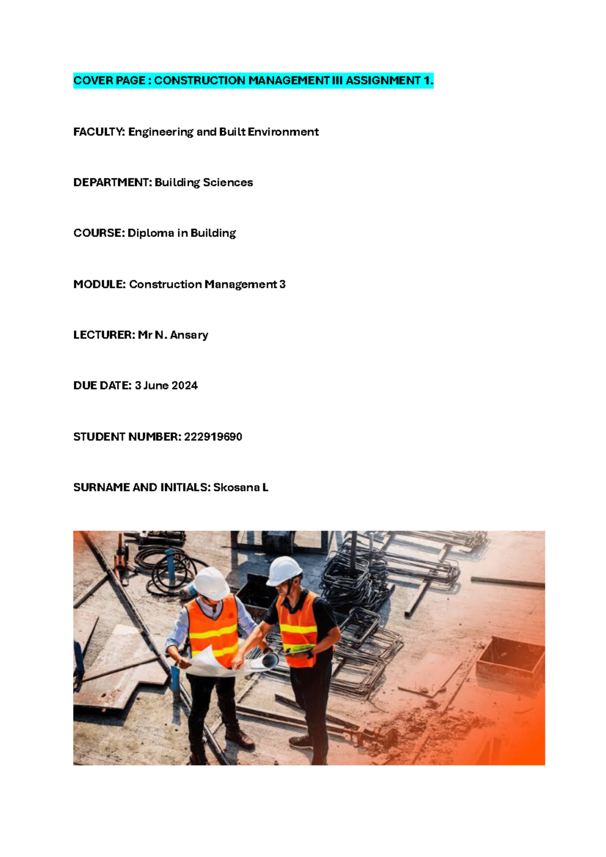 CMN306D: Construction Management Assignment 1 - Programming & Planning ...