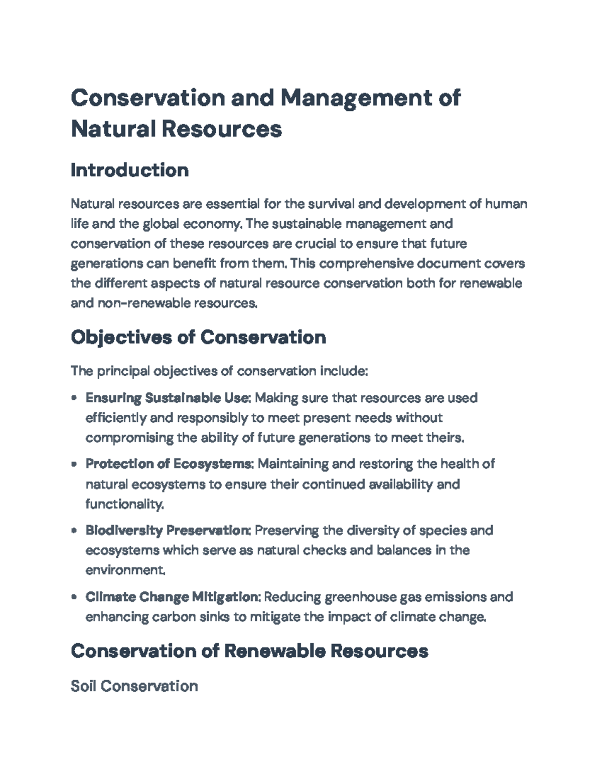 Conservation and Management of Natural Resources: Strategies ...