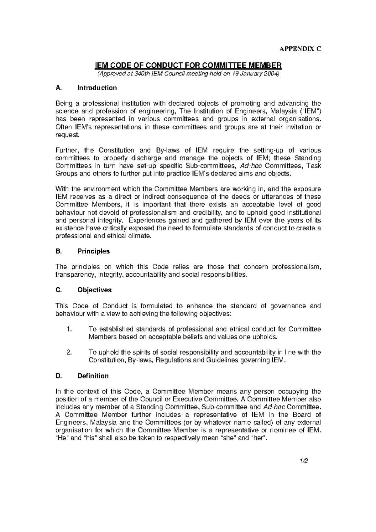 IEM Code of Conduct for Committee Members - Appendix C Guidelines - Studocu