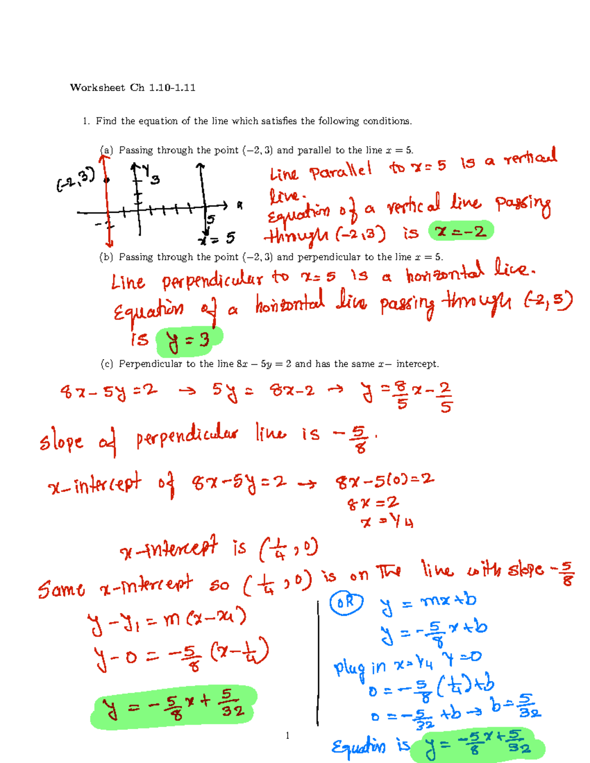 Answer Key for Worksheet Ch 1: Line Equations and Profit Analysis - Studocu