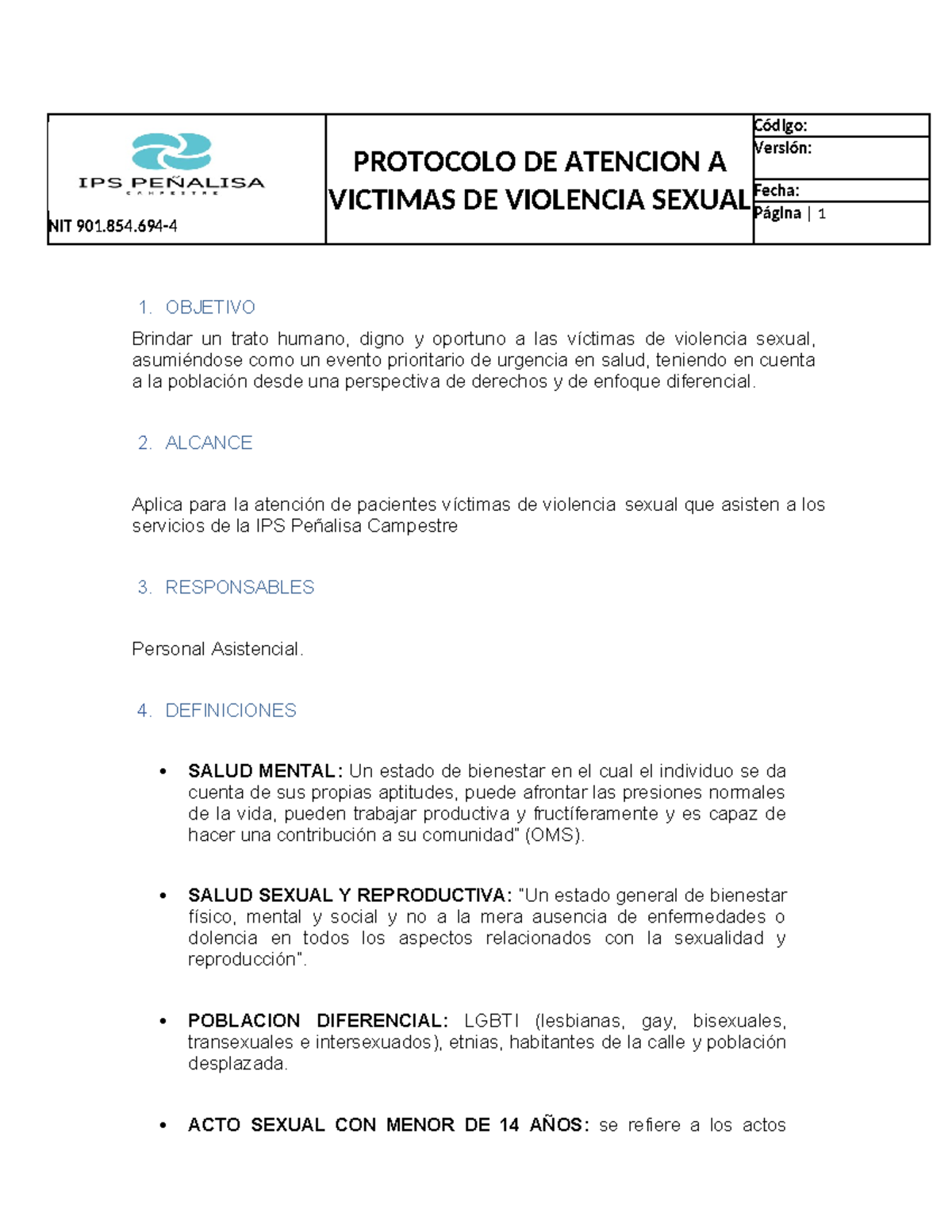PROTOCOLO DE ATENCIÓN A VÍCTIMAS DE VIOLENCIA SEXUAL - NIT - Studocu