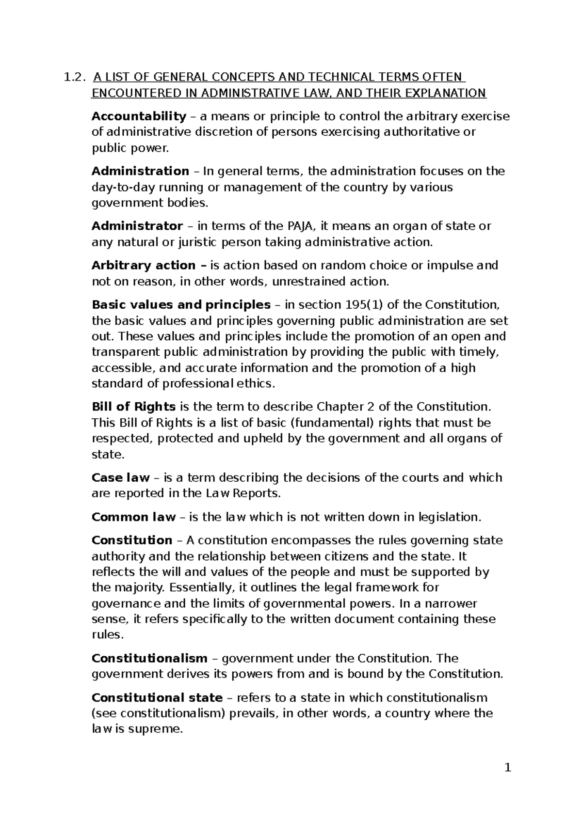 UNIT 1&2 - ADL2601 Summary of Key Concepts in Administrative Law - Studocu