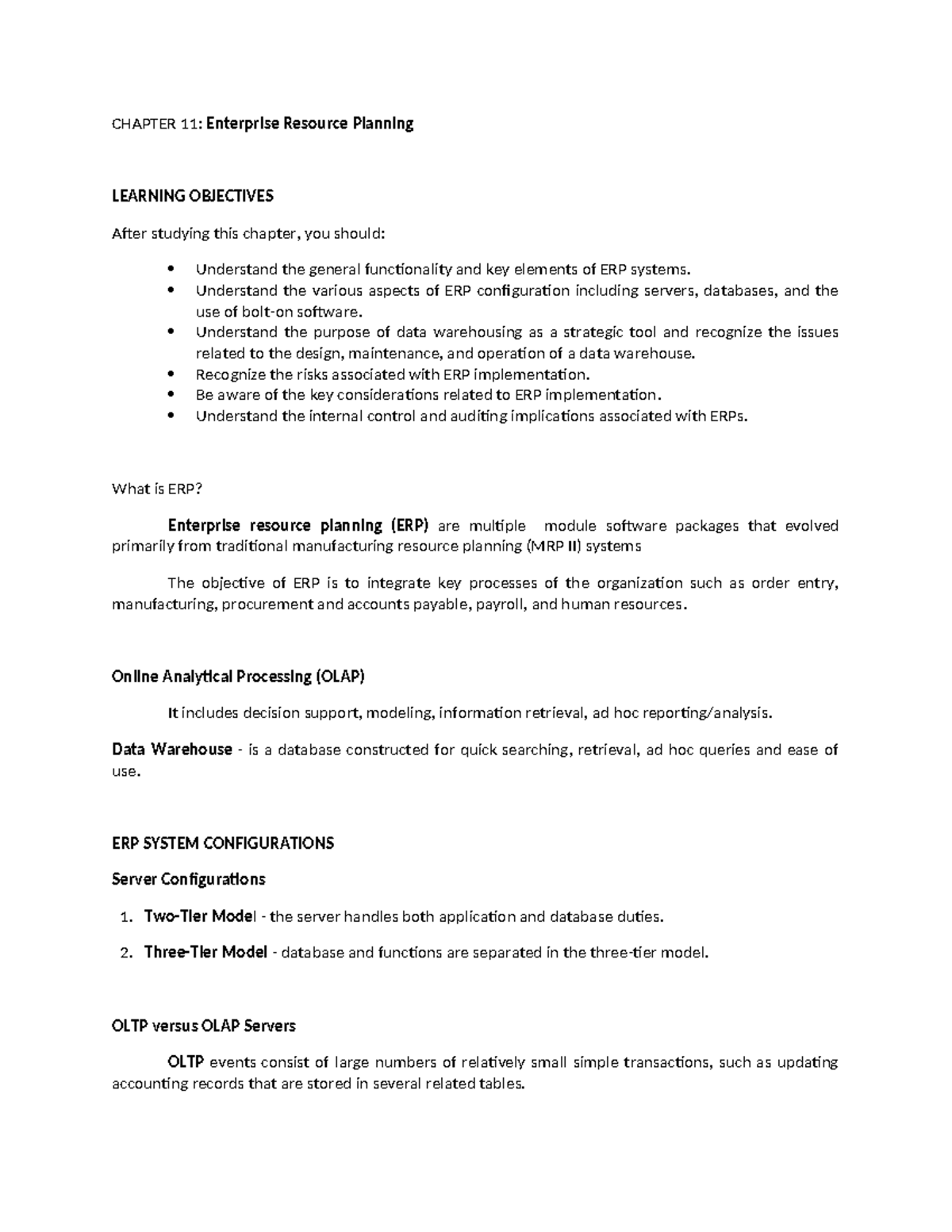 CHAPTER 11: ERP Systems Overview and Implementation Considerations ...