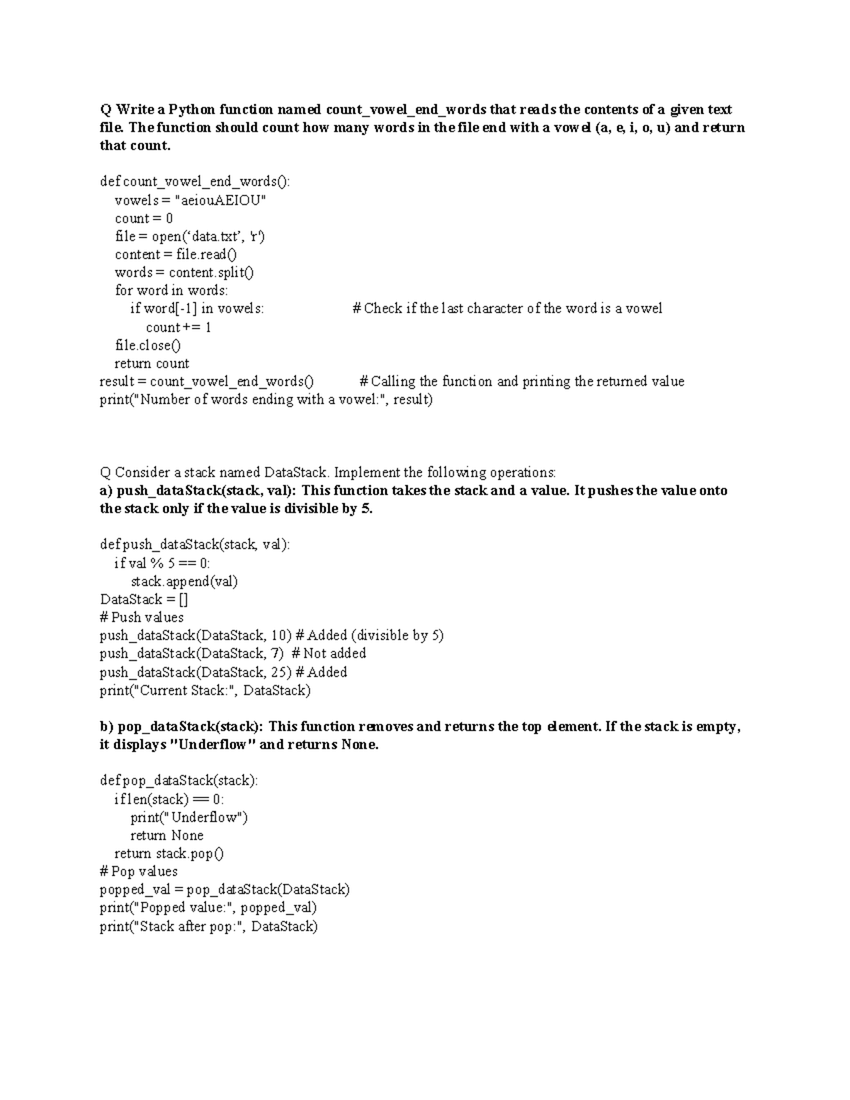 CS 12 Practice: Python Functions and SQL Queries for Stacks - Studocu