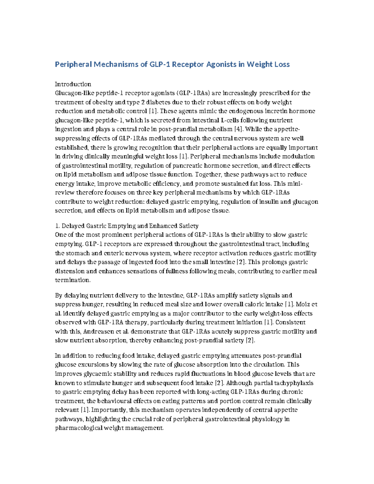 Mechanisms of GLP-1 Receptor Agonist-Induced Weight Loss: A Review of ...