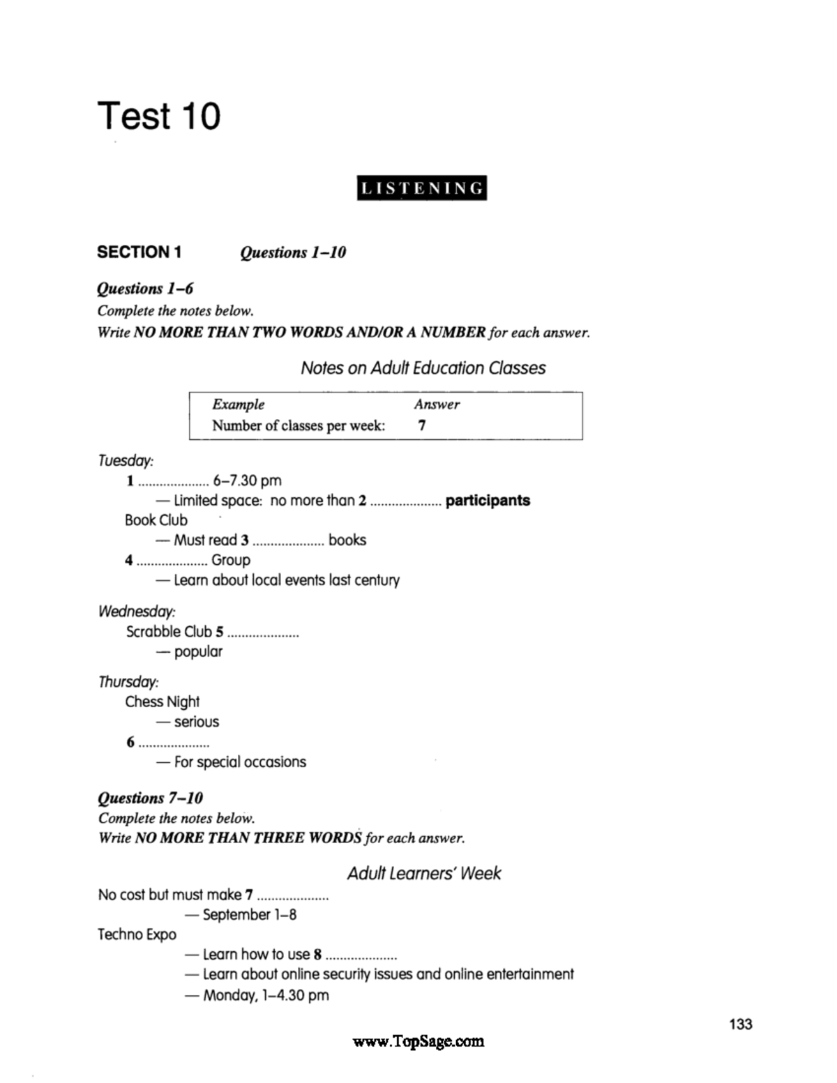 Test 10 - Listening and Reading Comprehension Questions - Studocu